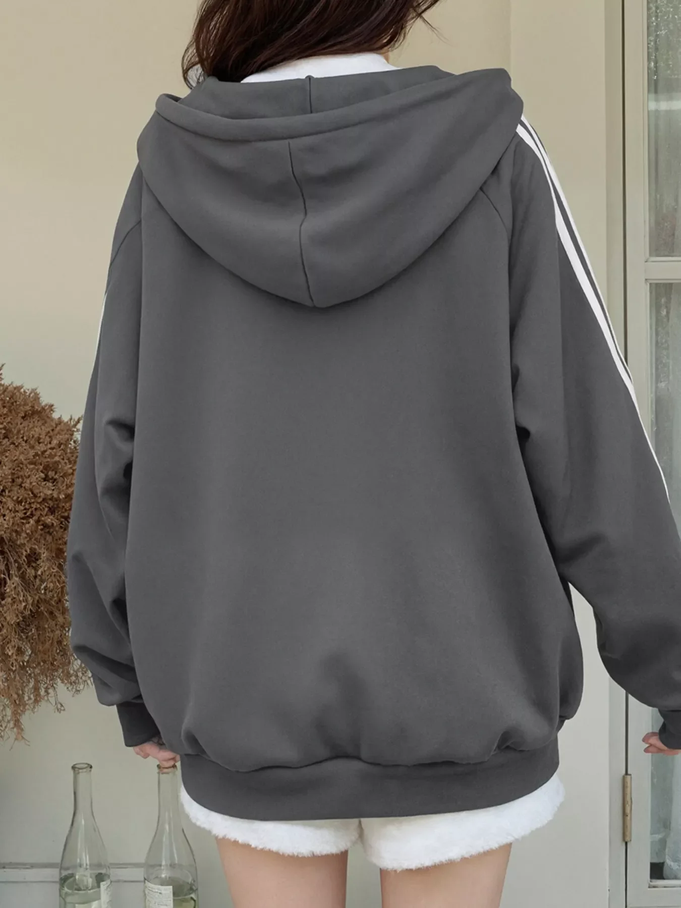 Striped Sleeve Zip-Up Hoodie - Image 2