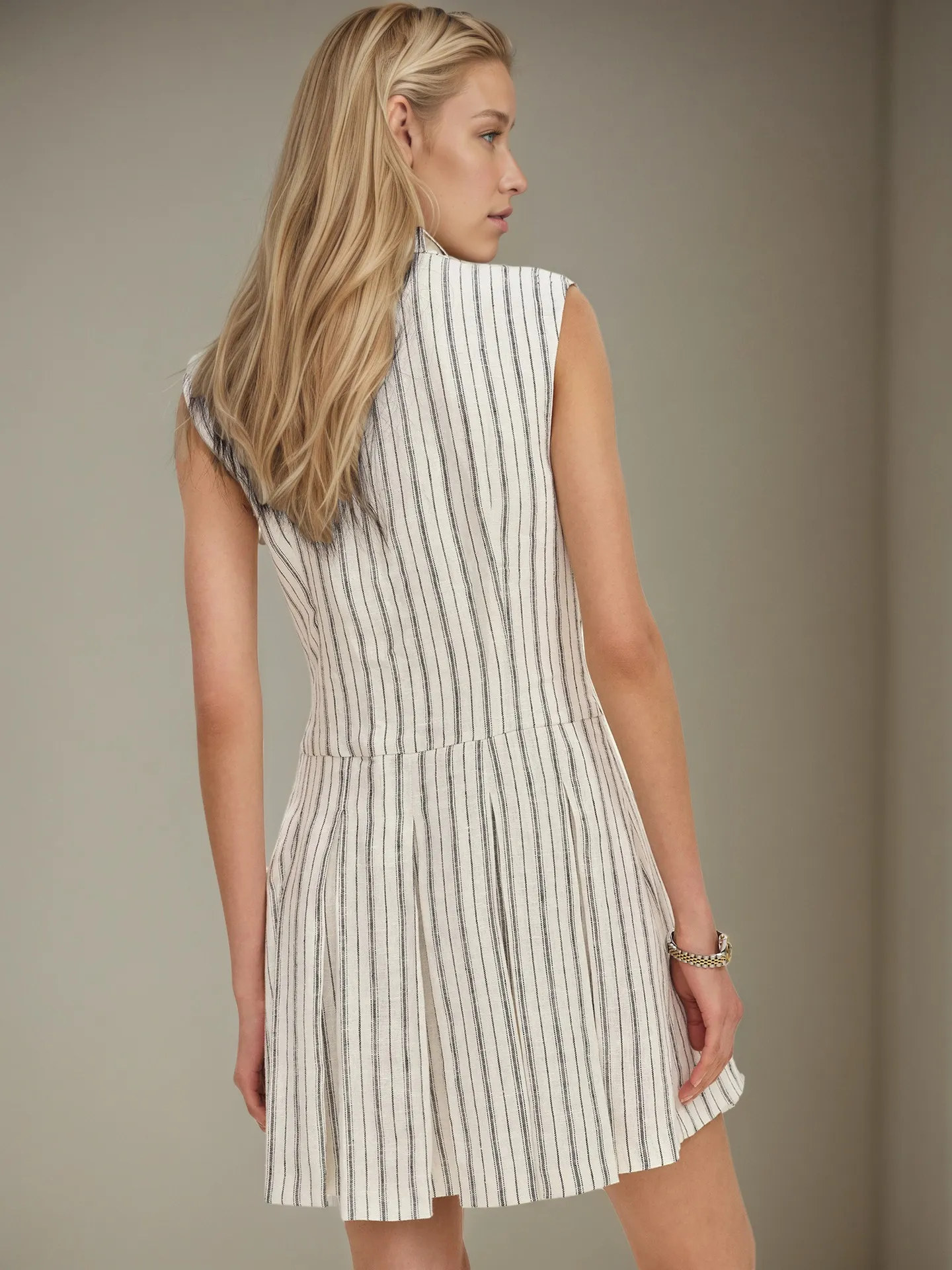 Striped Sleeveless Button Front Shirt Dress - Image 2