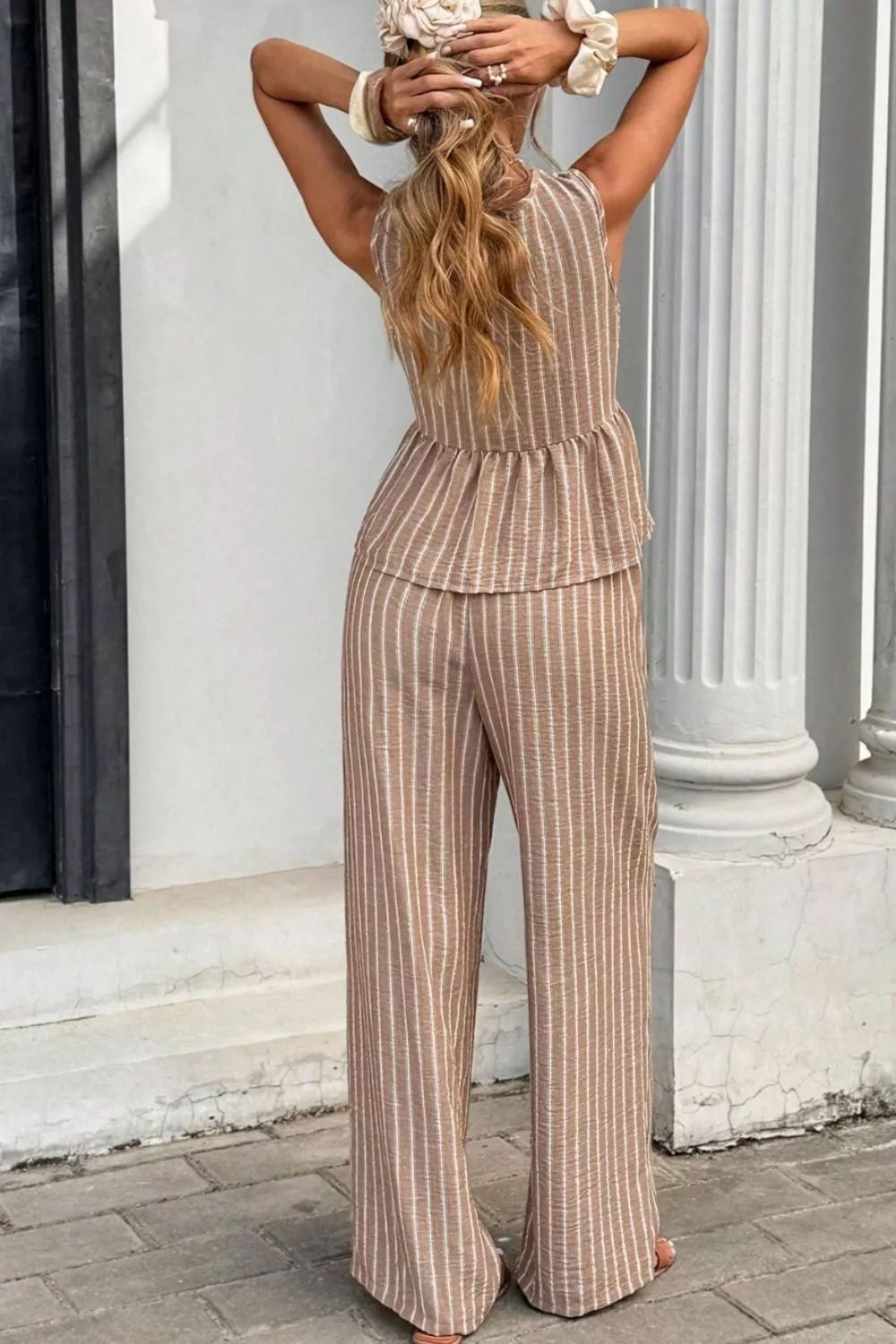 Striped Sleeveless Top and Wide Leg Pants Set - Image 4