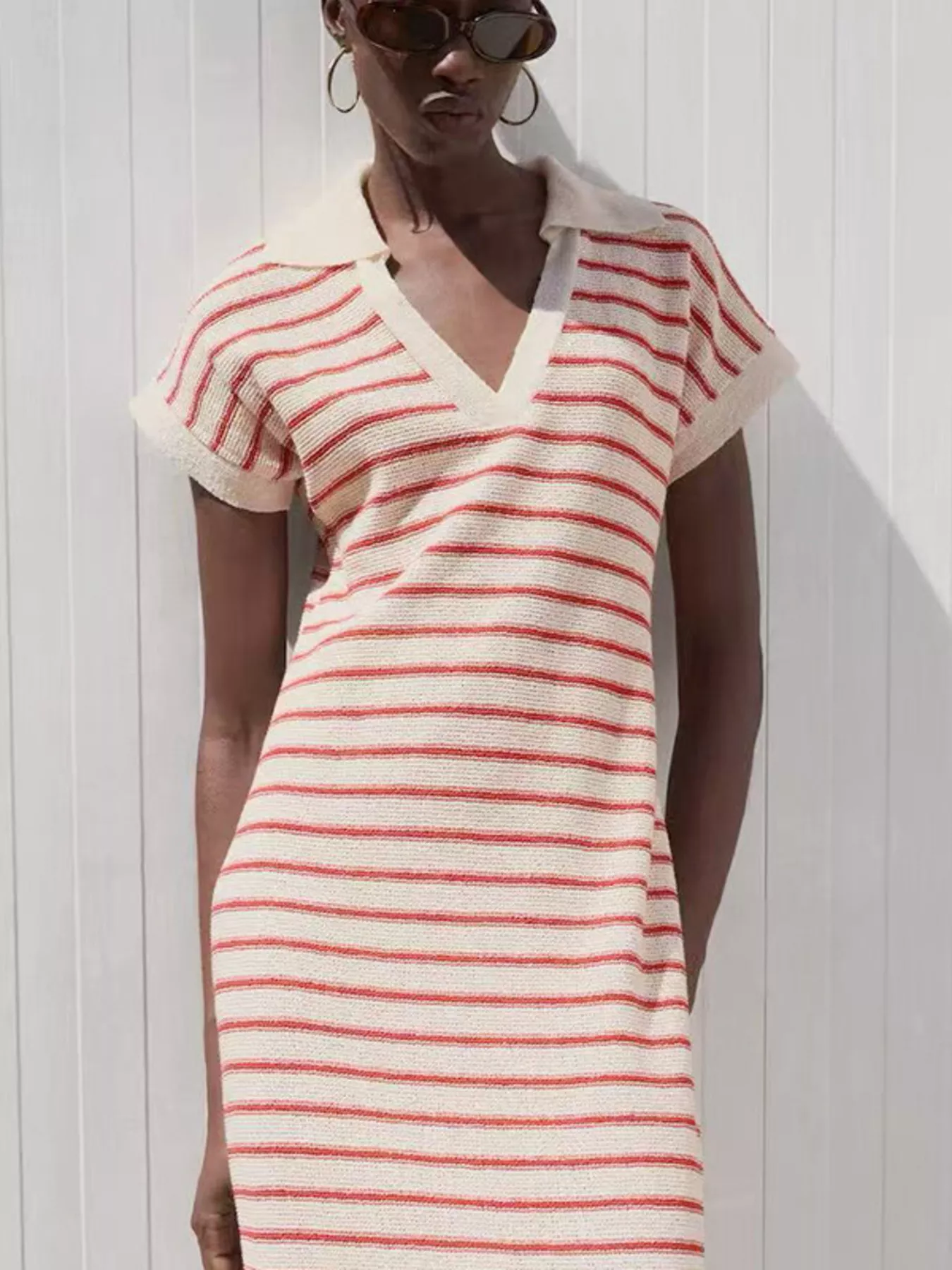 Striped Slit Short Sleeve Maxi Dress - Image 3