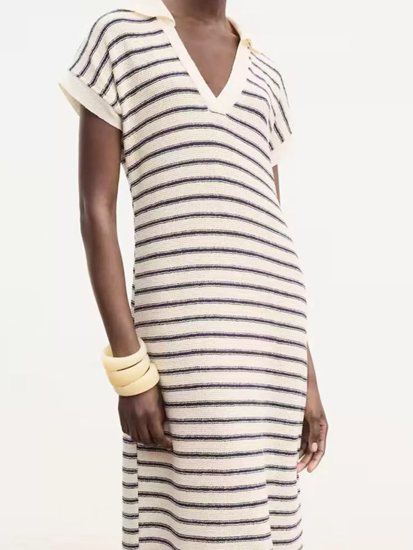 Striped Slit Short Sleeve Maxi Dress - Image 4
