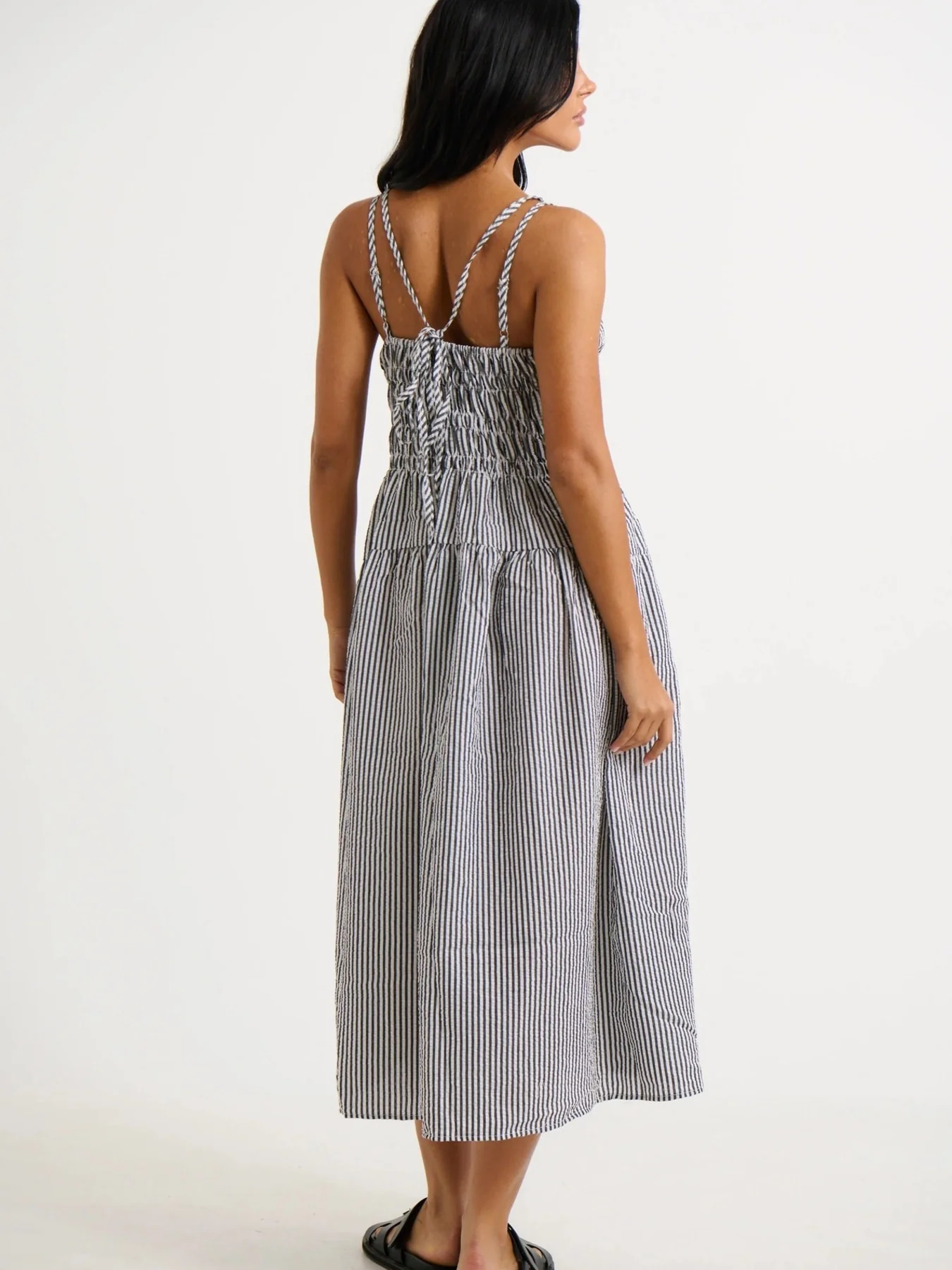 Striped Smocked Bodice Midi Dress - Image 7