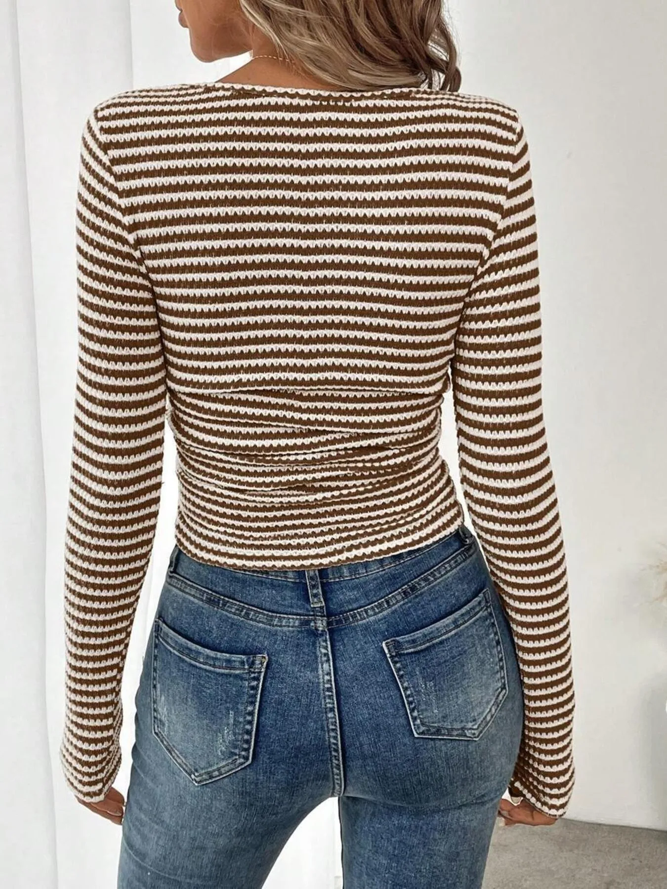 Striped Square Neck Long Sleeve T-Shirt - Image 14