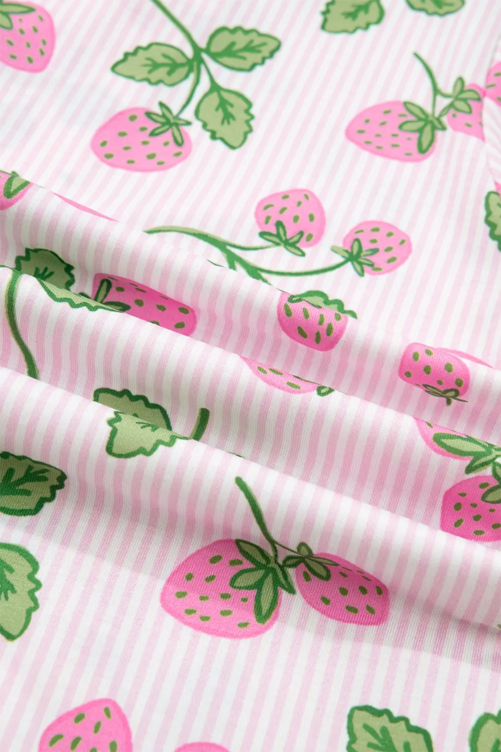 Striped Strawberry Print Lapel Shirt Drawstring Shorts 2pcs Pajama Set - Image 11