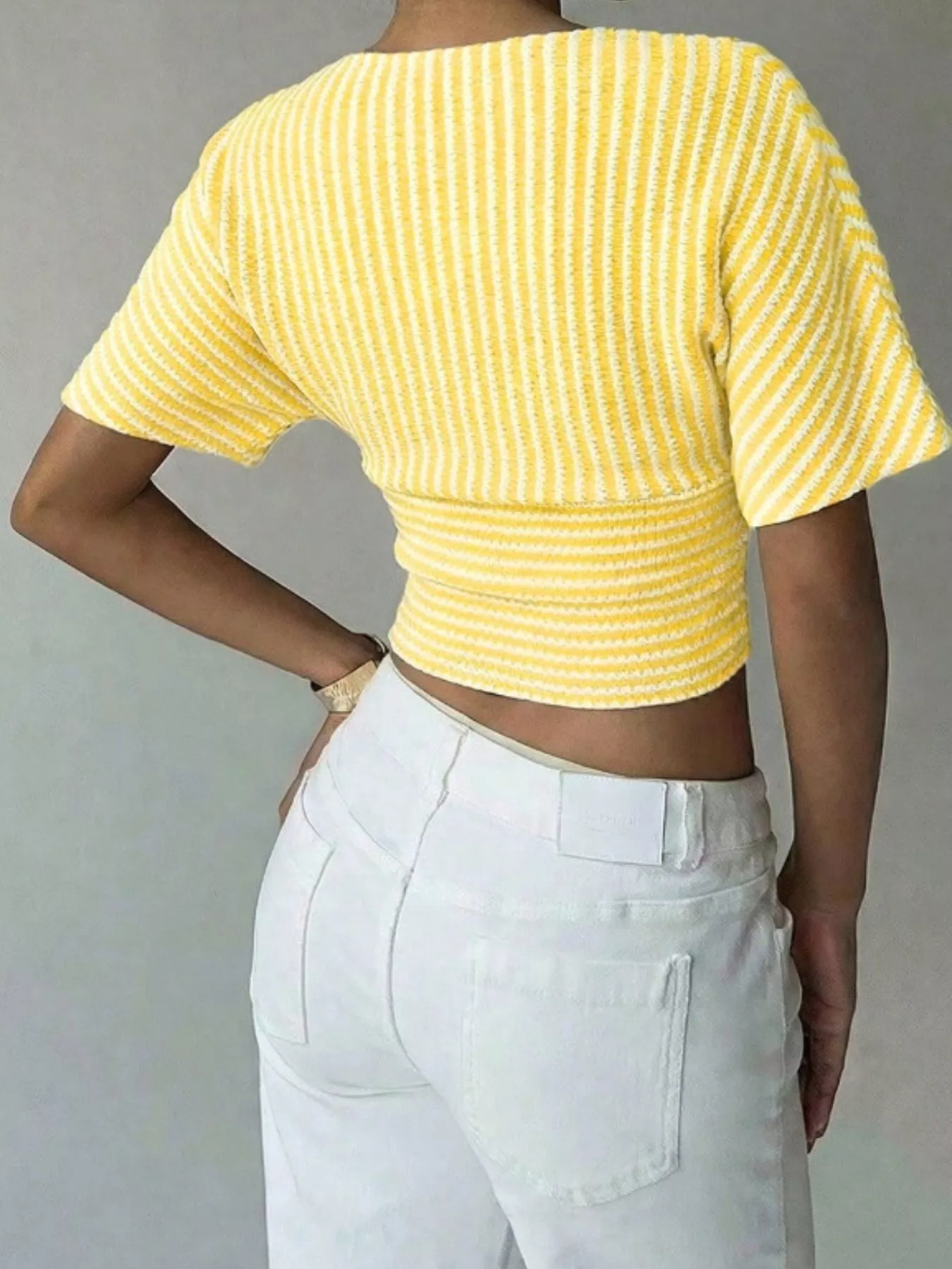 Striped Surplice Short Sleeve Top - Image 3