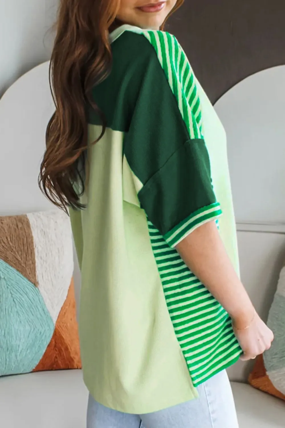 Striped Textured Half Sleeve T-Shirt - Image 2