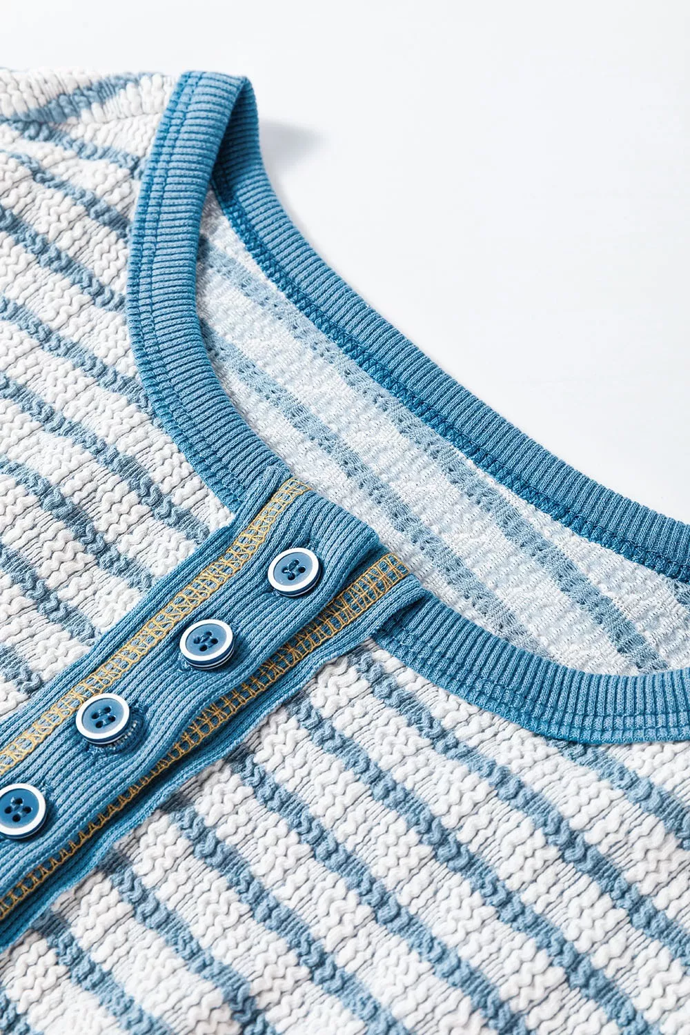 Striped Textured Knit Button Detail Top - Image 11