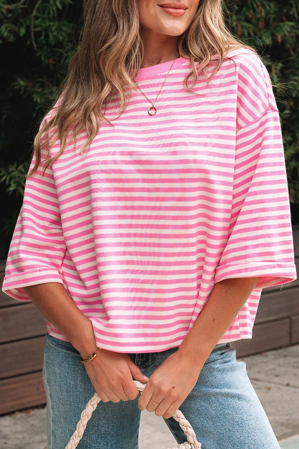Striped Tie-Back Blouse with Cutout Detail - Image 2
