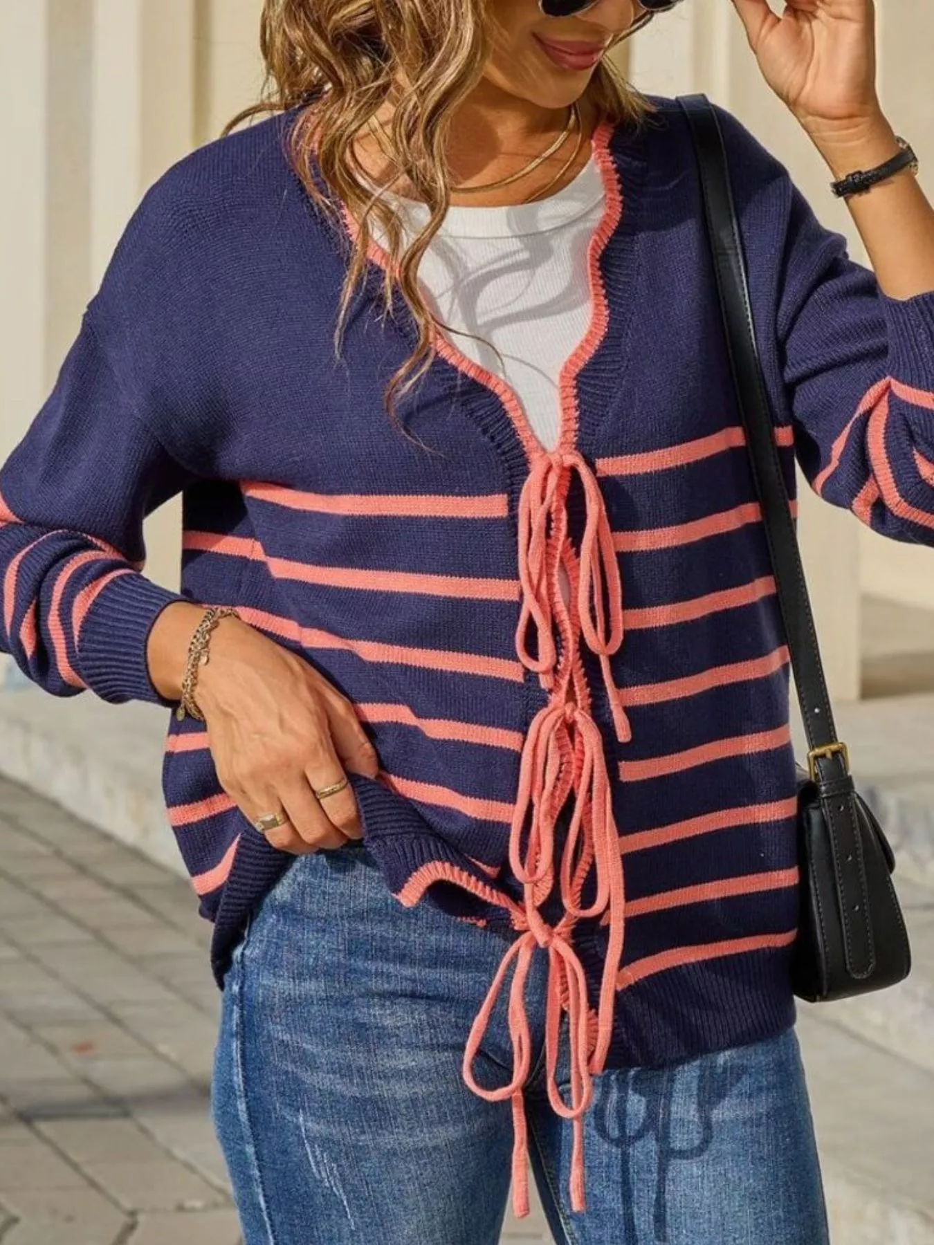 Striped Tie Front Knit Cardigan - Image 19