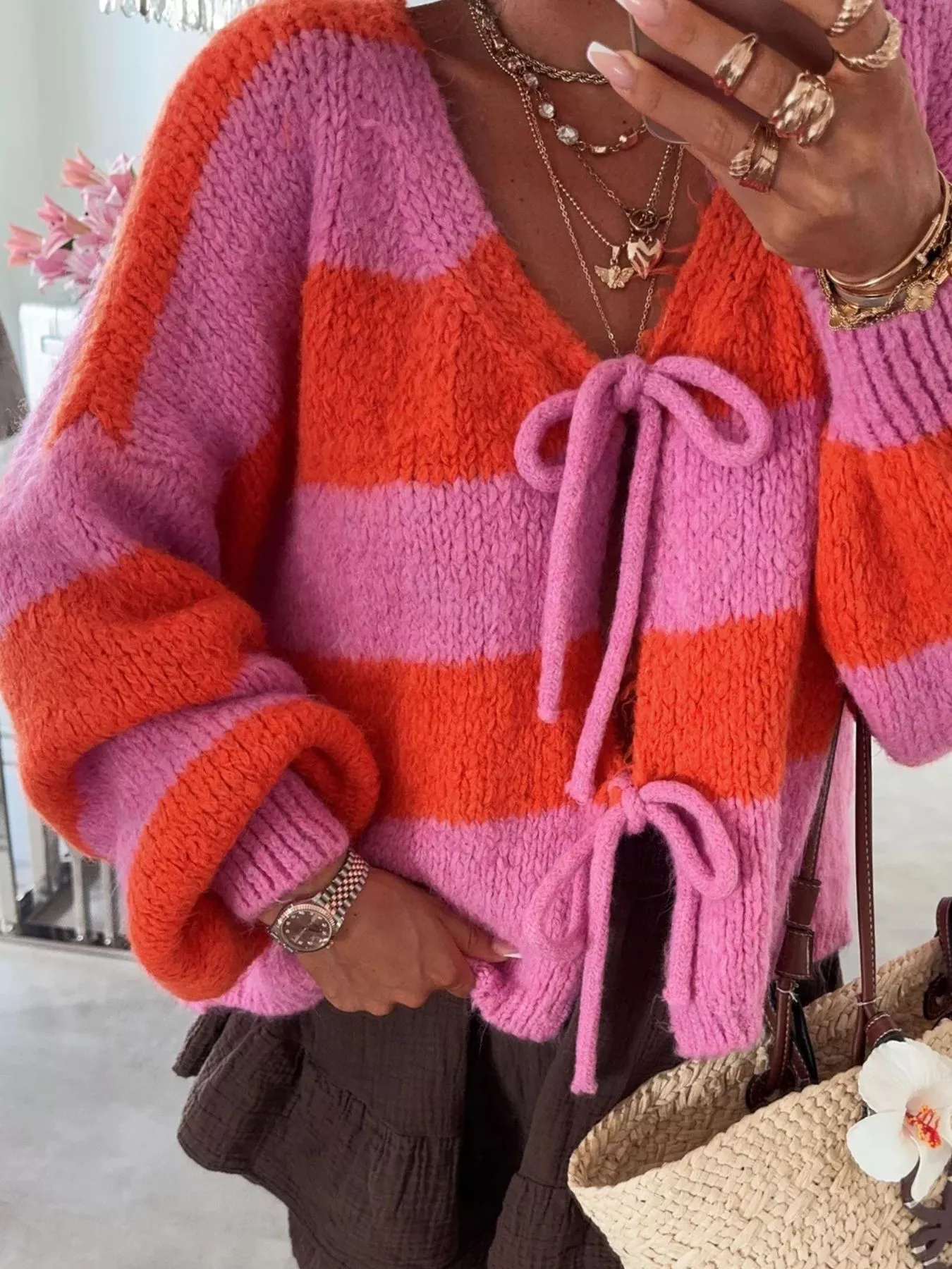 Striped Tie-Front Knit Cardigan - Image 11