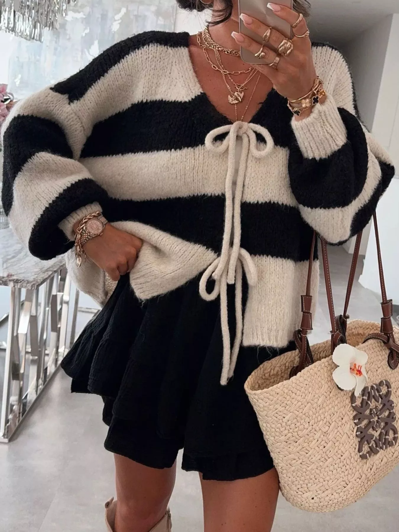 Striped Tie-Front Knit Cardigan - Image 20