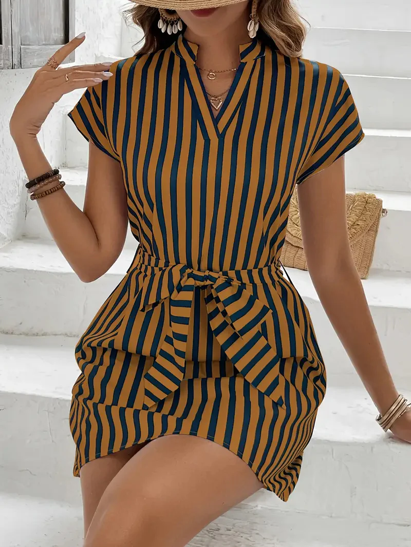 Striped Tie Waist Mini Dress - Image 13