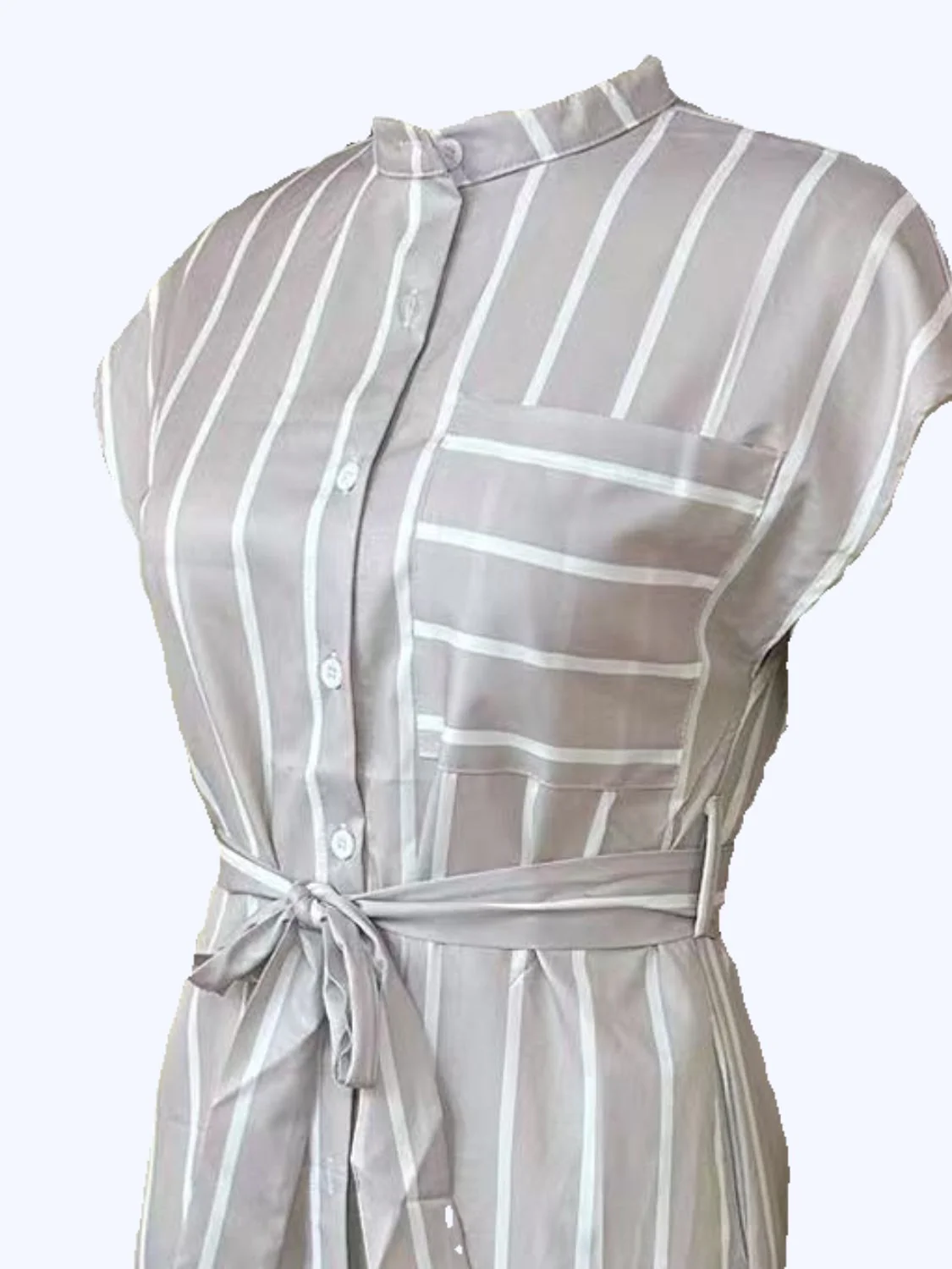 Striped Tie Waist Short Sleeve Dress - Image 4