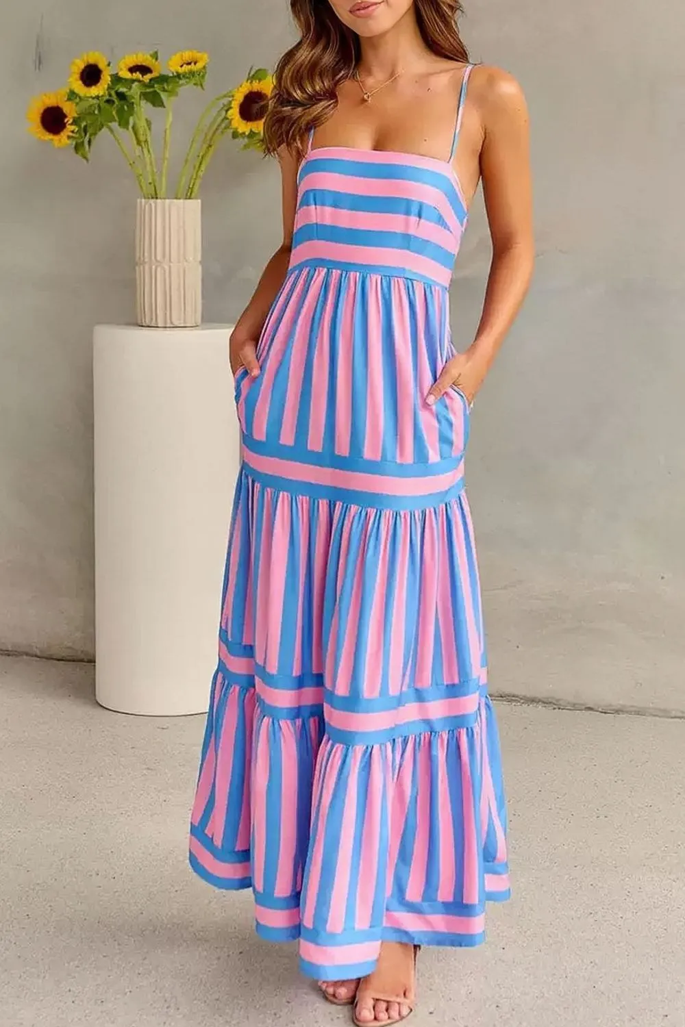 Striped Tiered Maxi Cami Dress - Image 4
