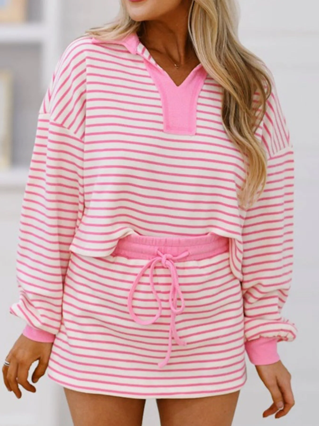 Striped Top and Skirt Set with Drawstring - Image 3