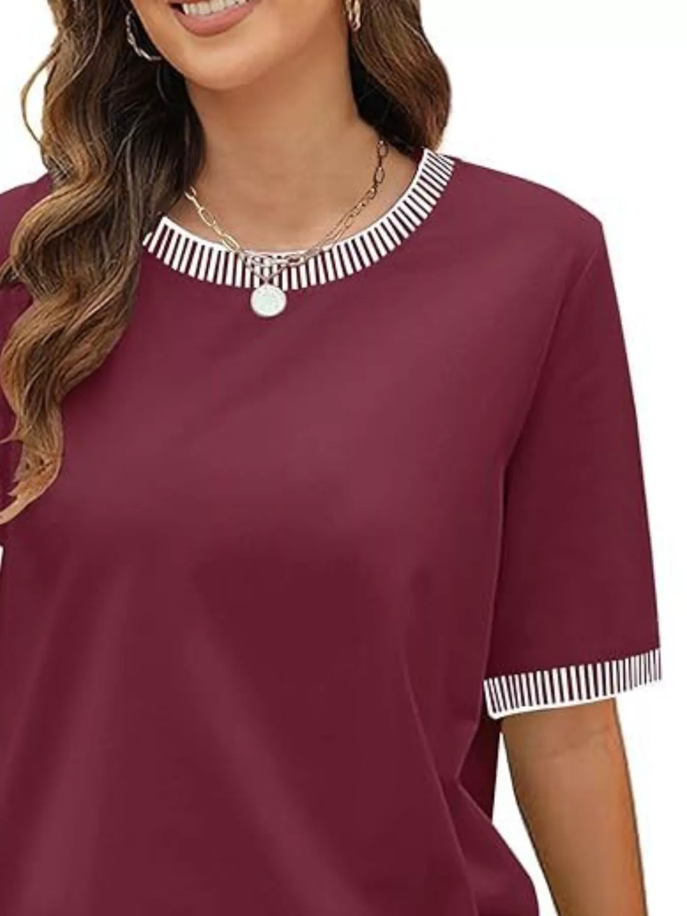 Striped Trim Casual T-Shirt - Image 6