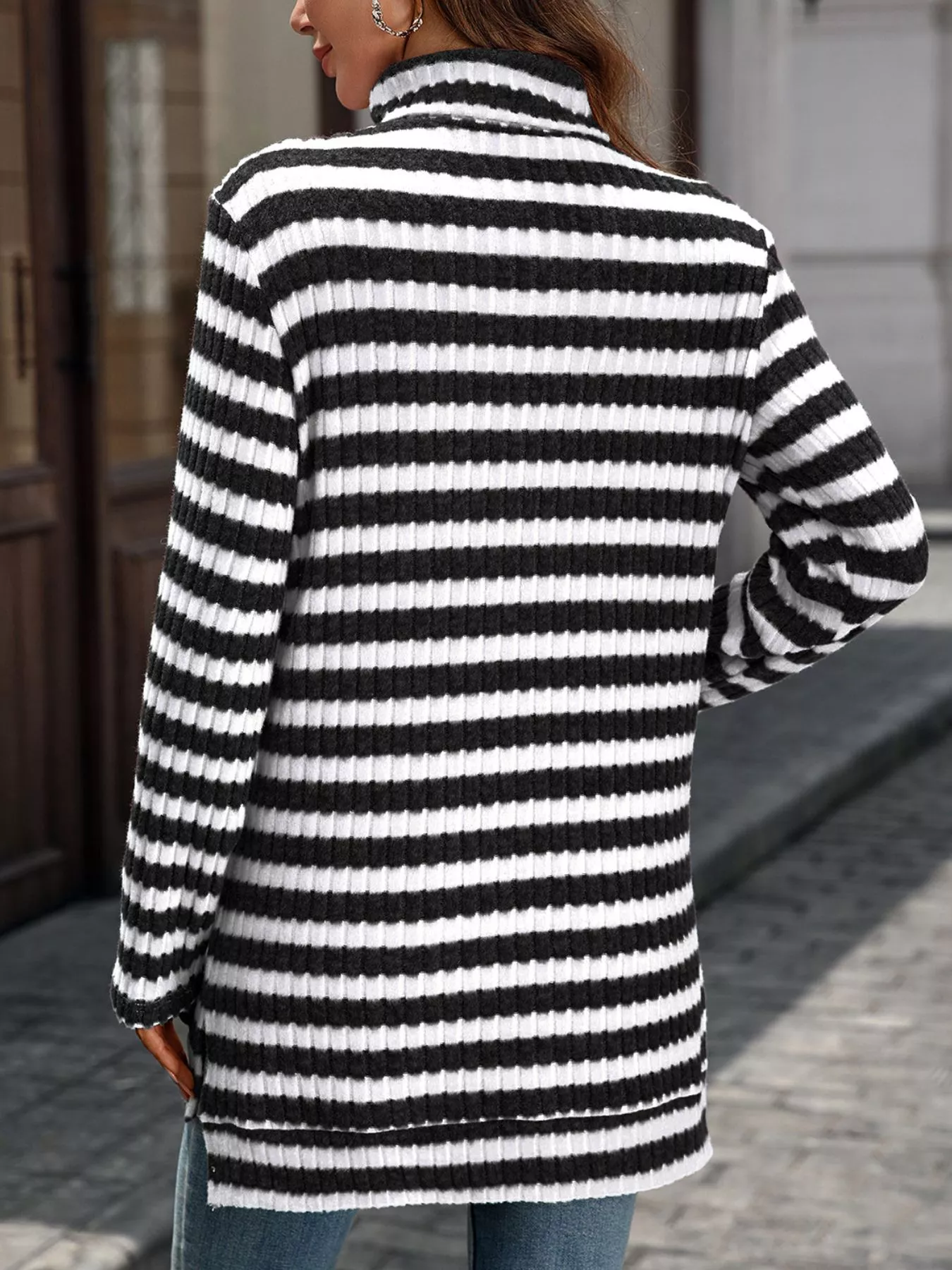 Striped Turtleneck Long Sleeve Knit Top - Image 4
