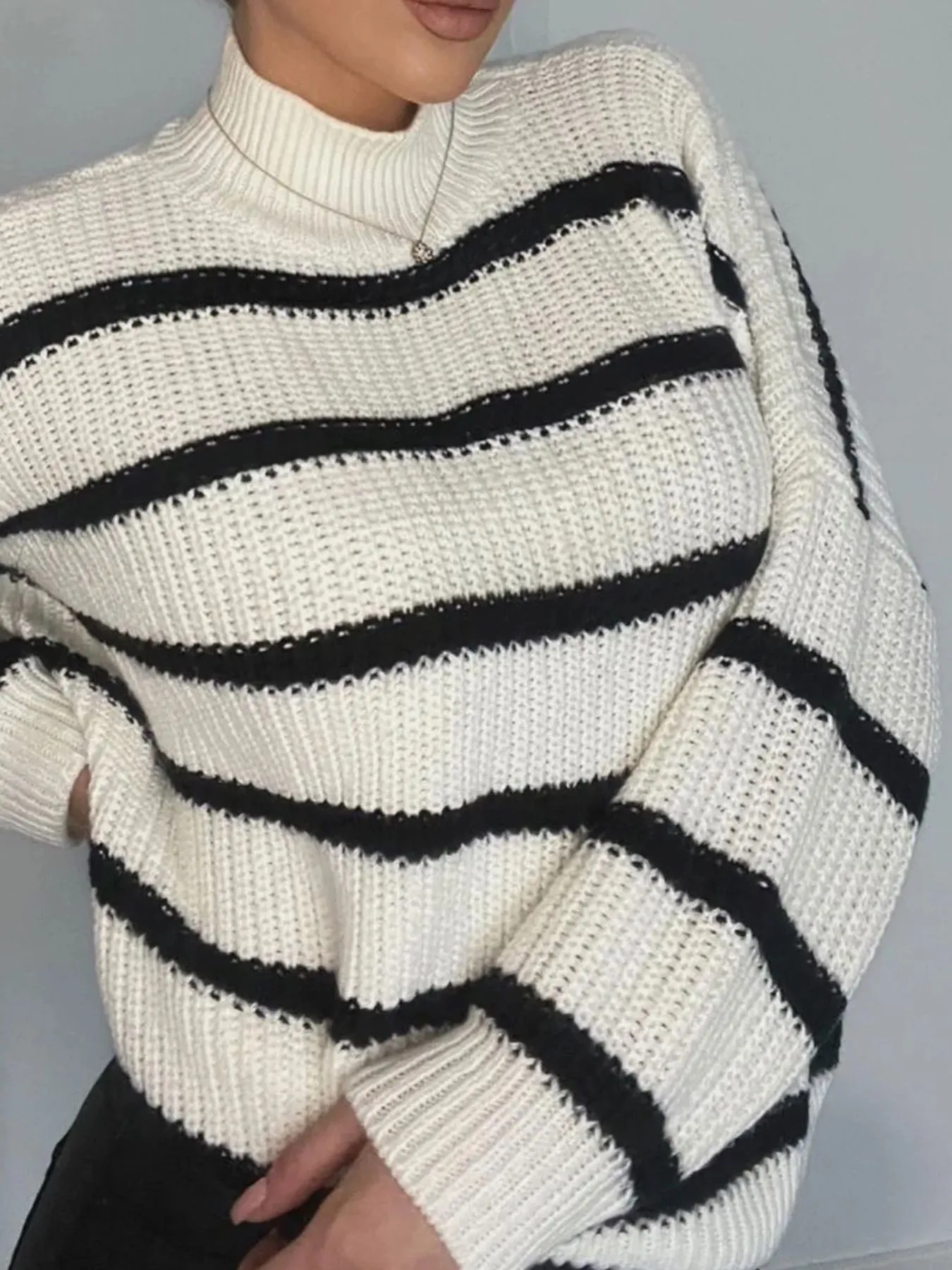 Striped Turtleneck Long Sleeve Sweater - Image 10