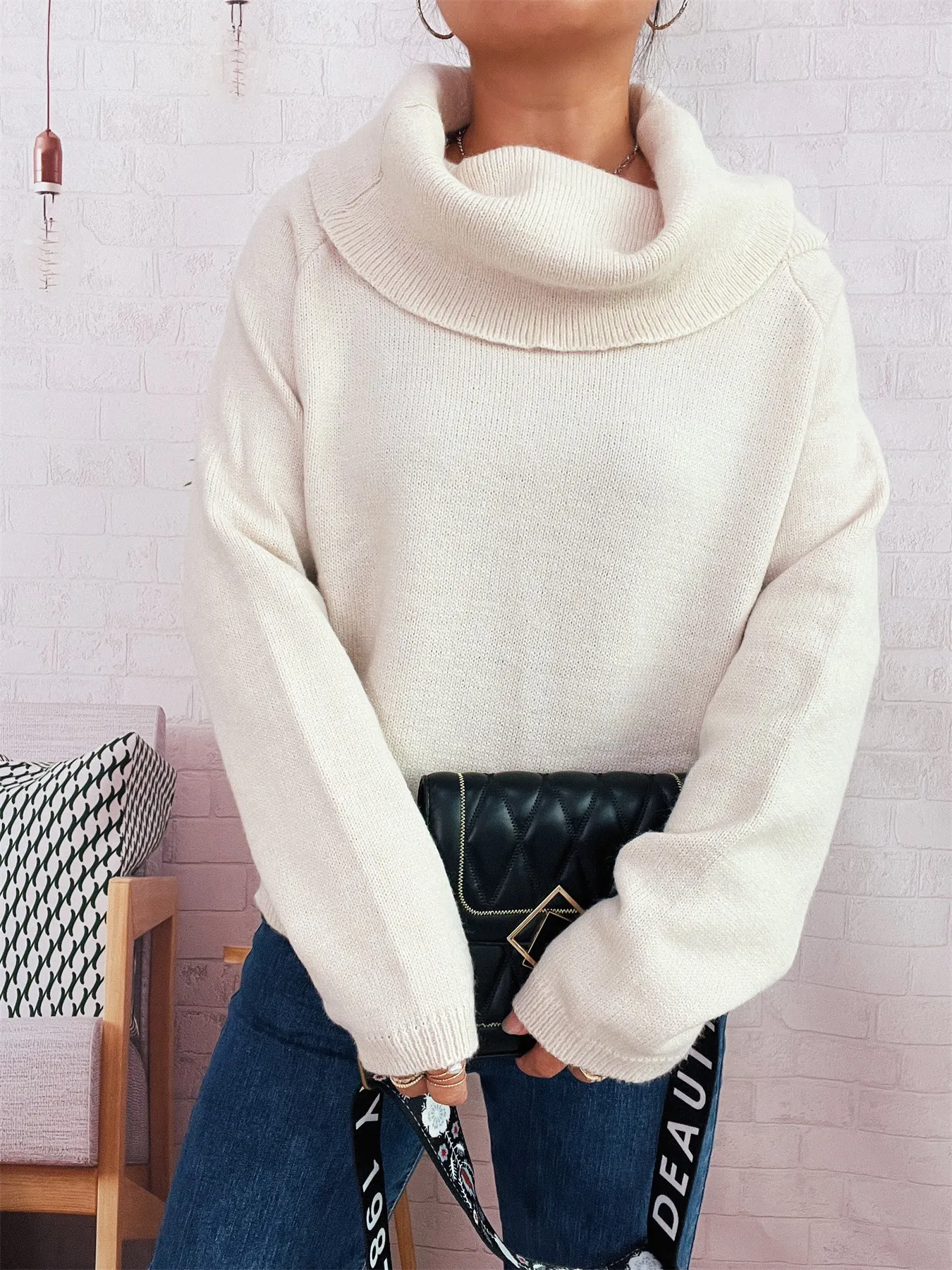Striped Turtleneck Long Sleeve Sweater - Image 9