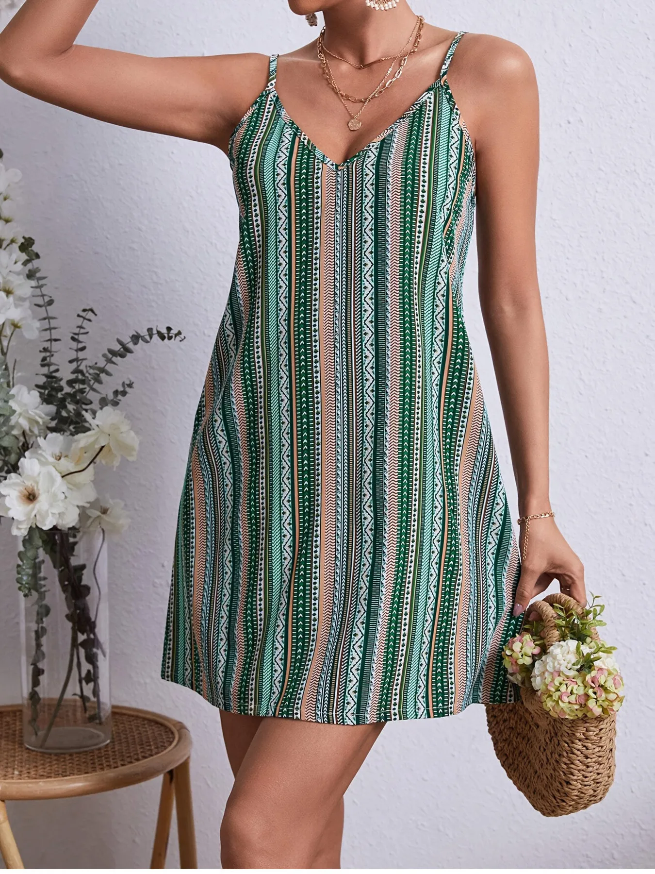 Striped V-Neck Cami Dress - Image 4