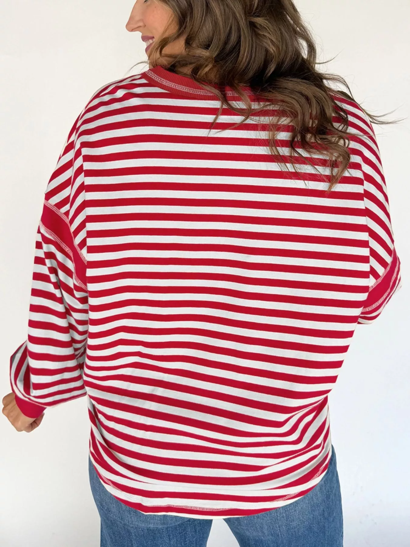 Striped V-Neck Long Sleeve Sweatshirt - Image 3
