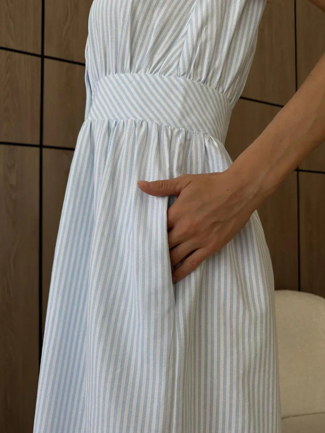 Striped V-Neck Sleeveless Midi Dress - Image 5