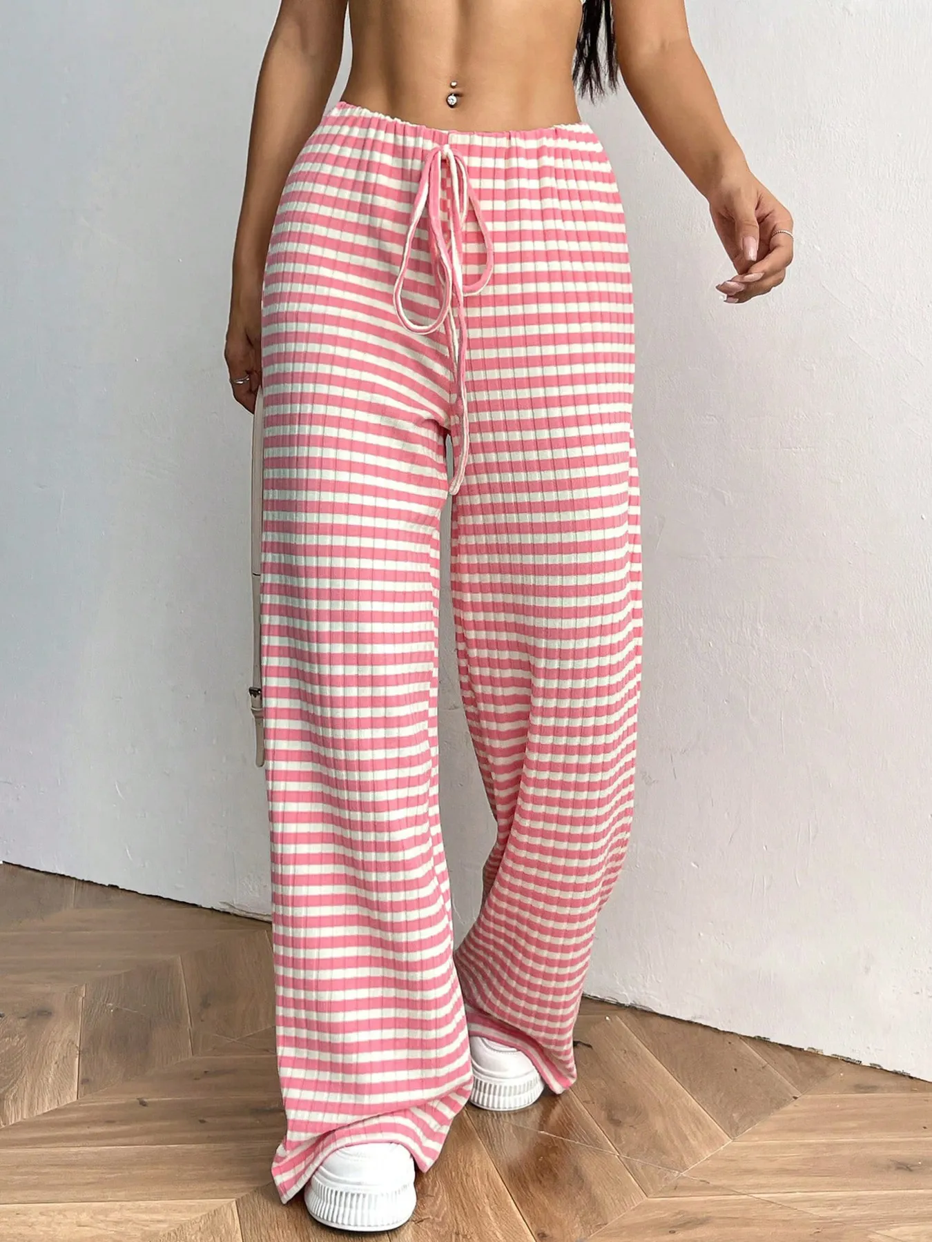 Striped Wide Leg Drawstring Pants - Image 8