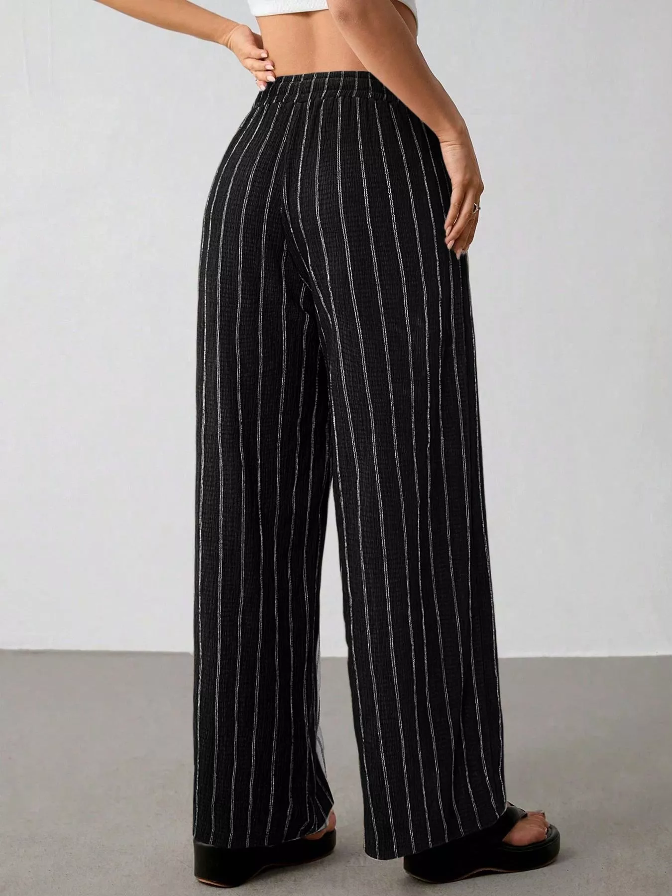 Striped Wide-Leg Drawstring Pants - Image 11