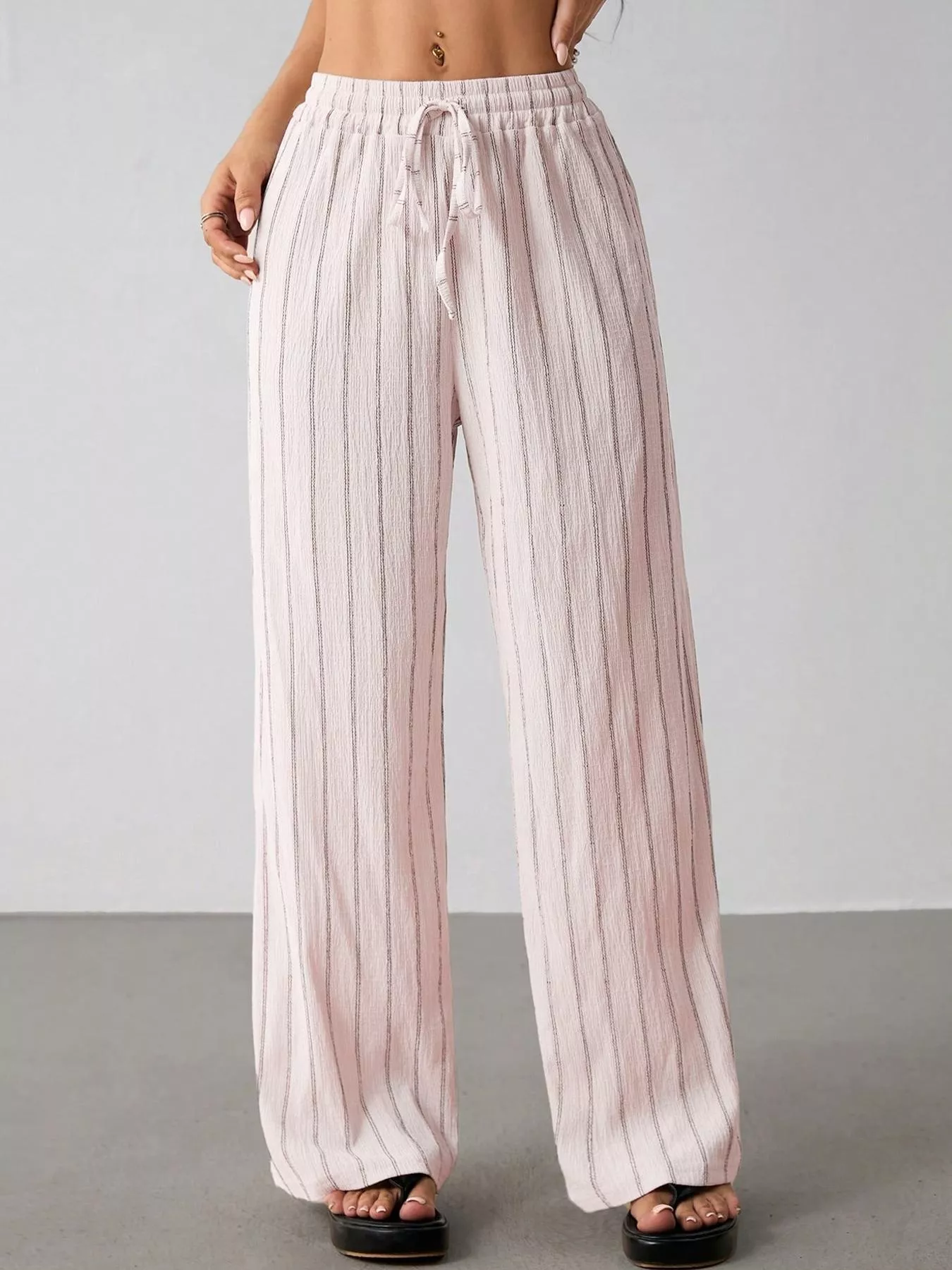 Striped Wide-Leg Drawstring Pants - Image 25