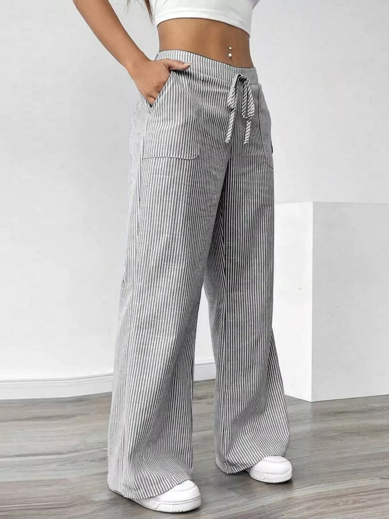 Striped Wide Leg Pants - Image 9