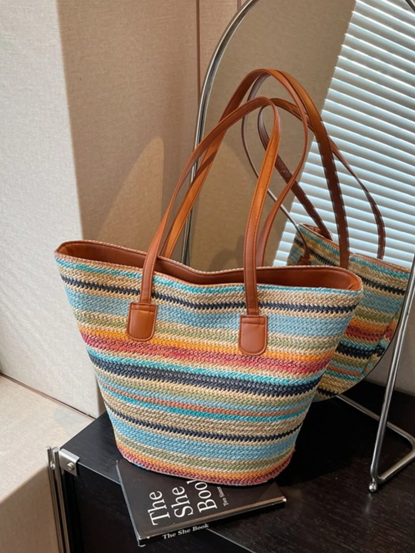Striped Woven Shoulder Bag - Image 2