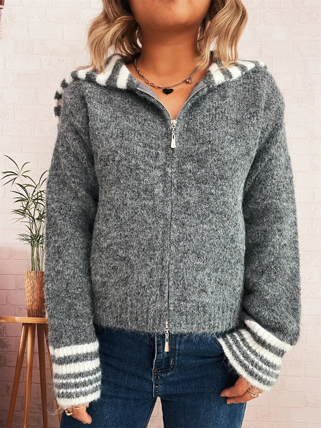 Striped Zip-Up Cardigan - Image 2