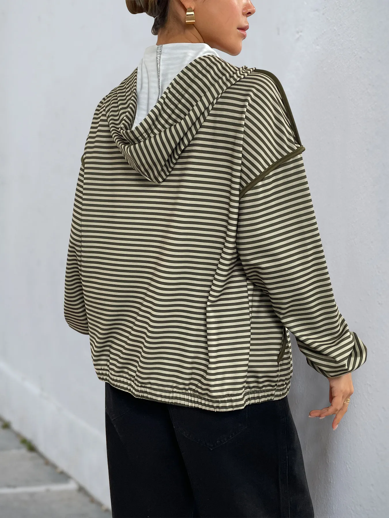 Striped Zip Up Oversized Hoodie - Image 6
