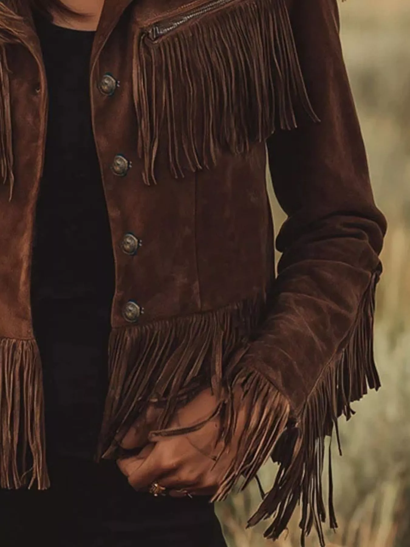 Suede Fringe Button Up Jacket - Image 3