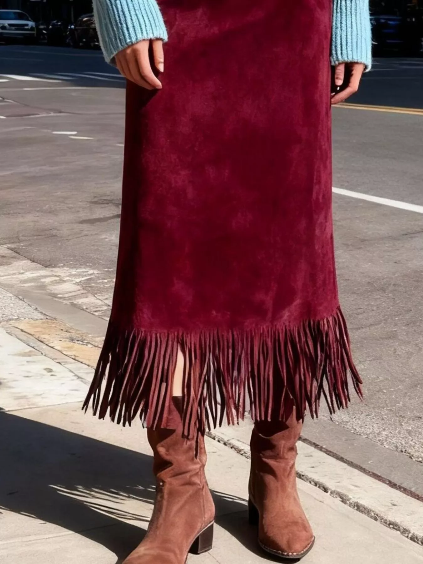Suede Fringe Midi Skirt - Image 7