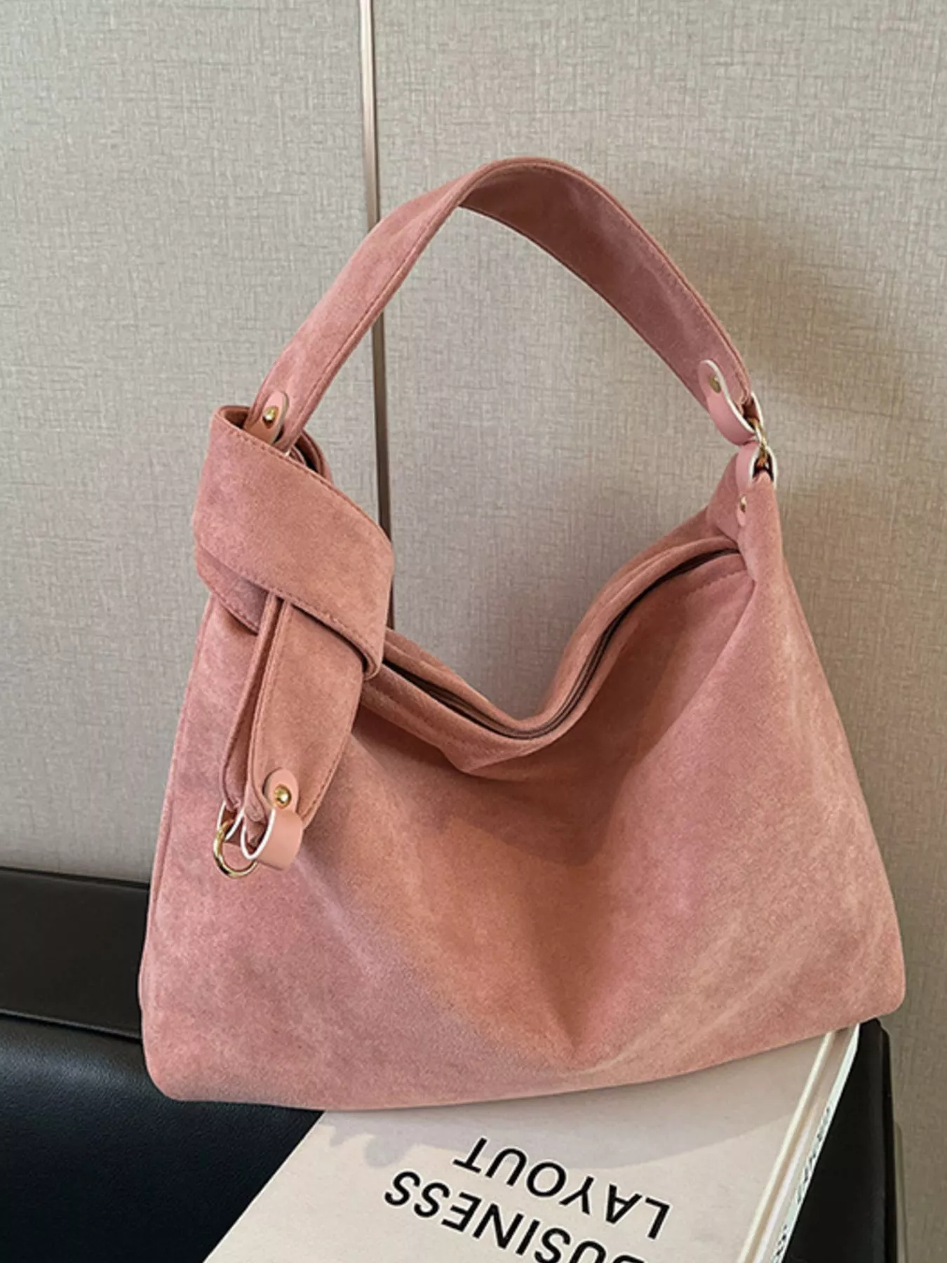 Suede Hobo Shoulder Bag - Image 2