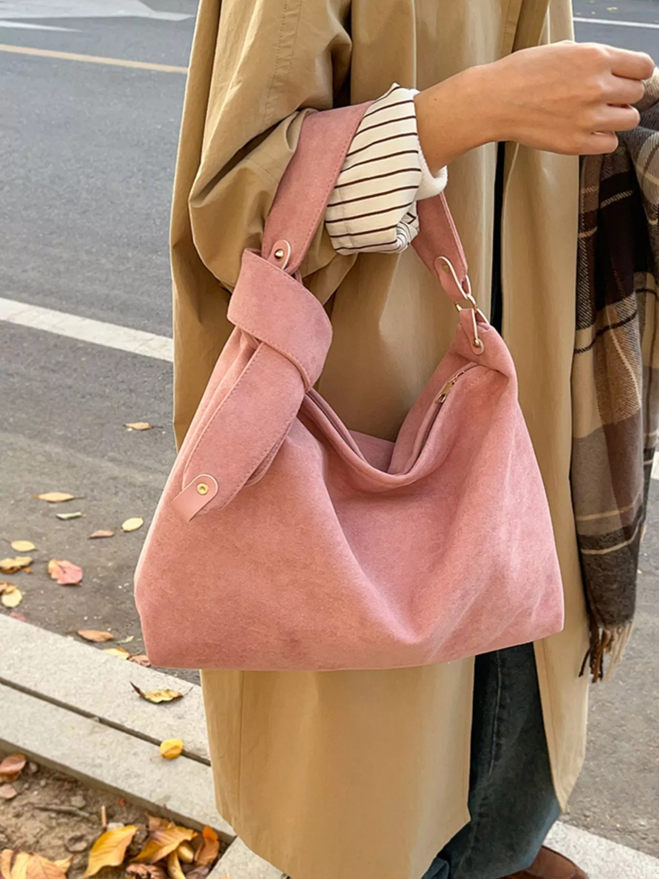 Suede Hobo Shoulder Bag - Image 3