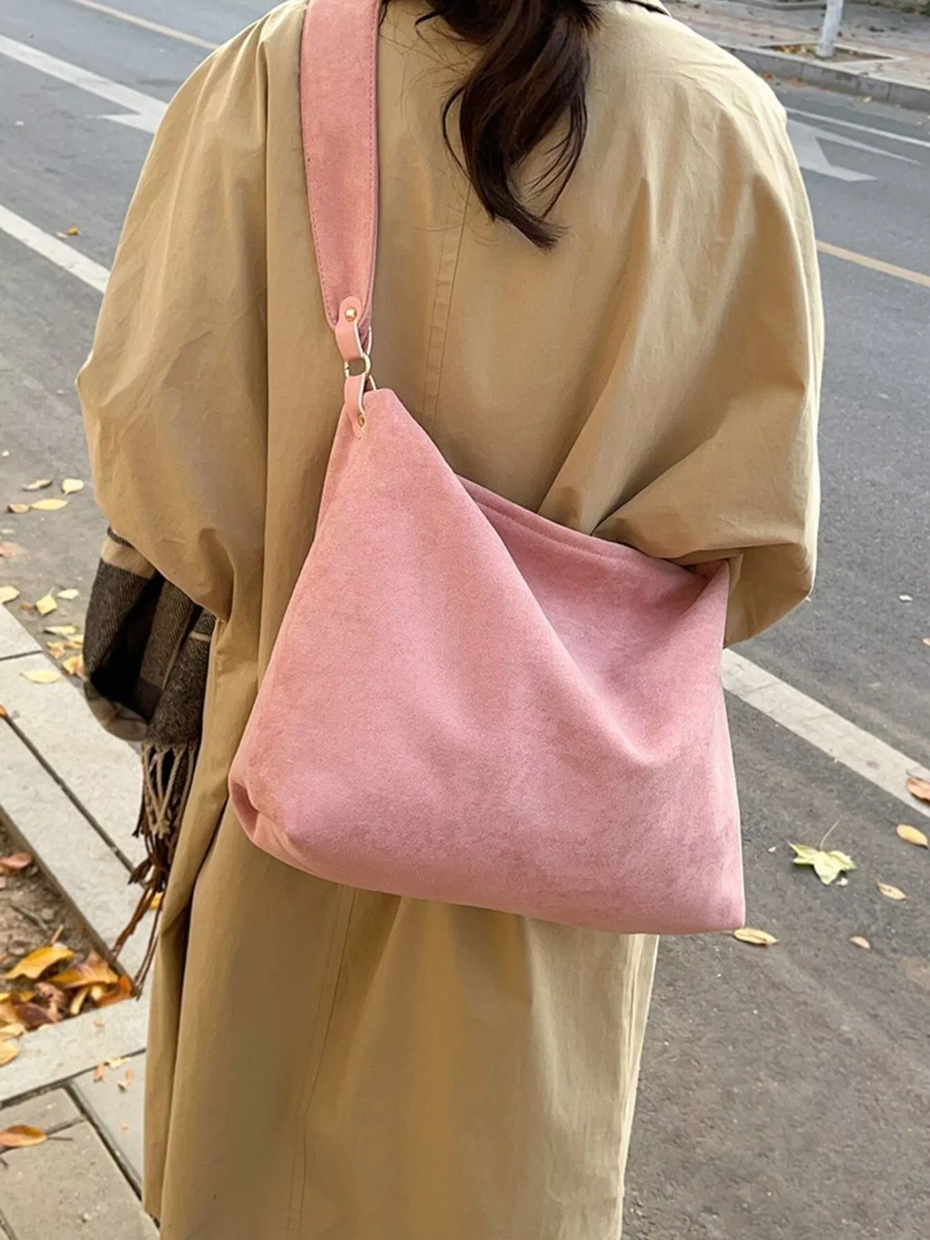 Suede Hobo Shoulder Bag - Image 4