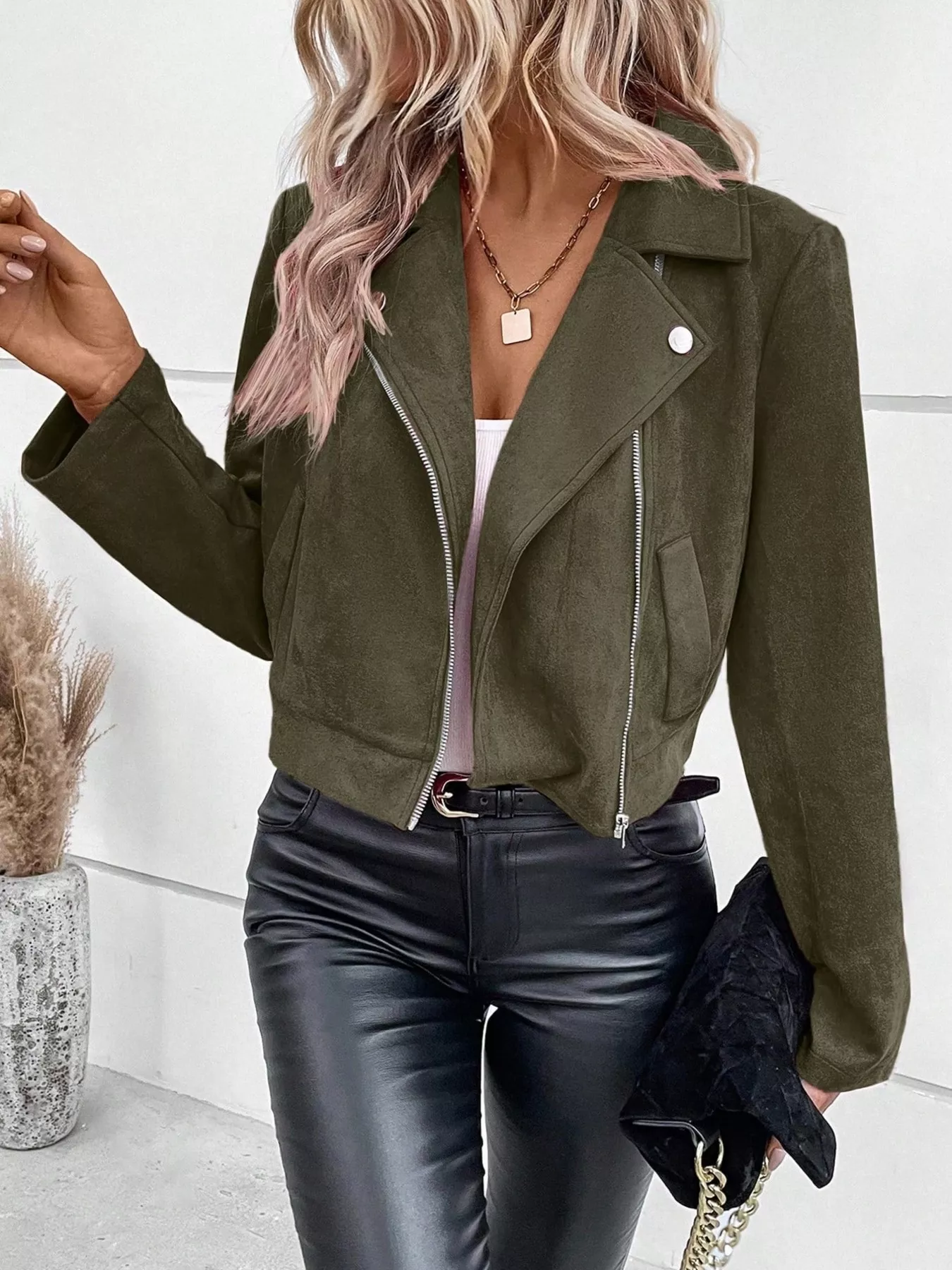 Suede Moto Jacket with Zip Detail - Image 16