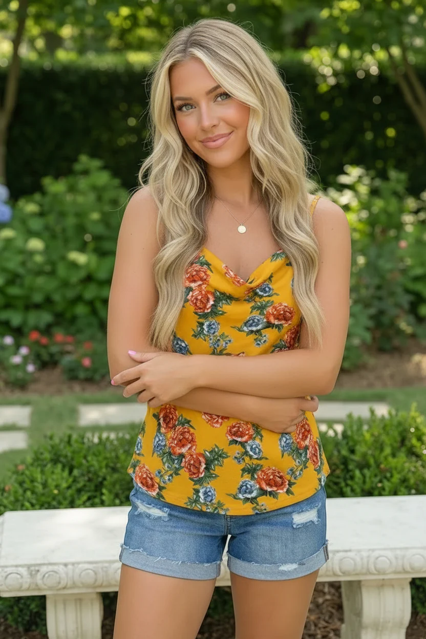 Sunny Garden Floral Cowl Neck Tank - Image 3