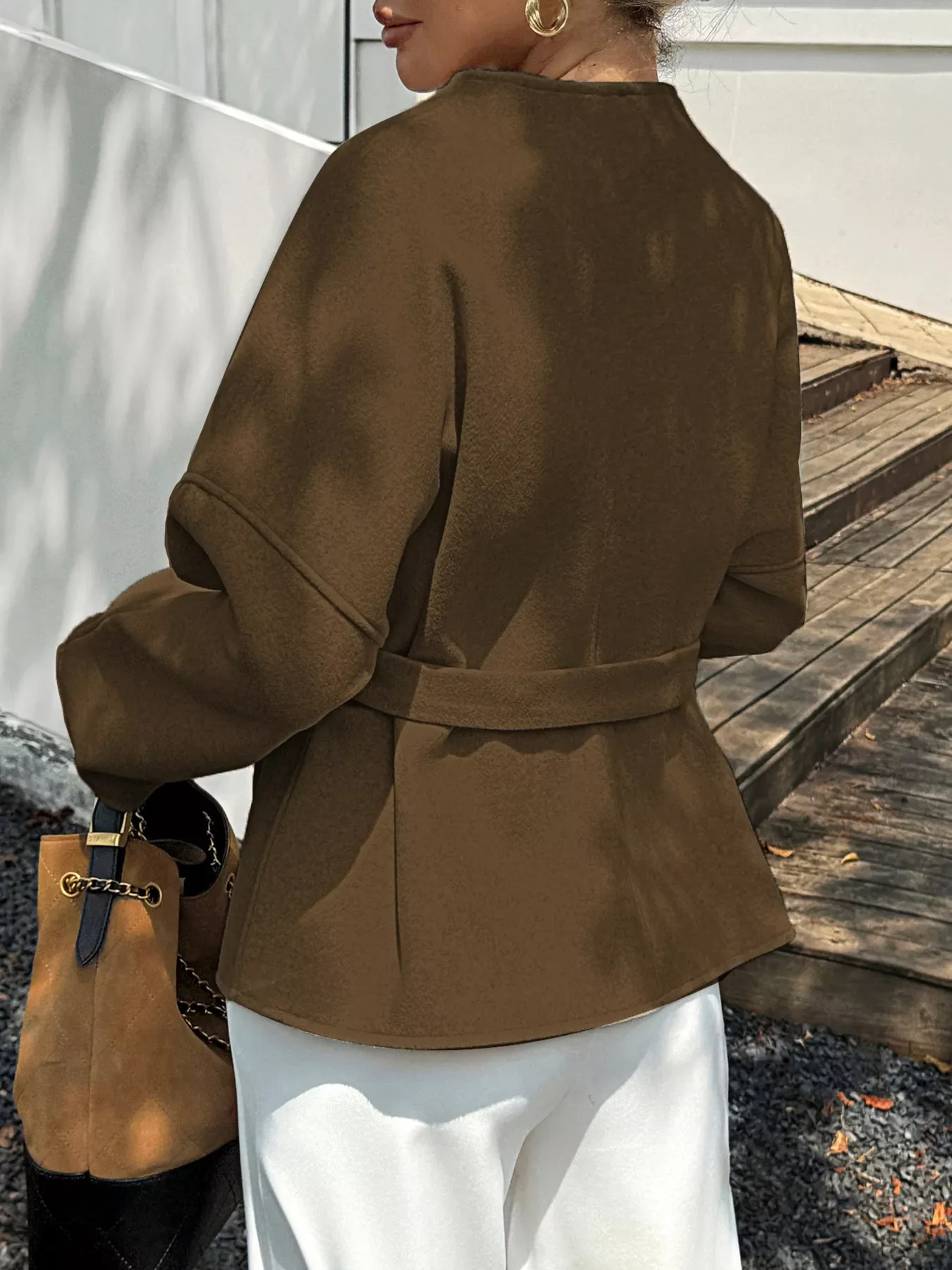 Surplice Dropped Shoulder Tie Belt Outerwear - Image 13