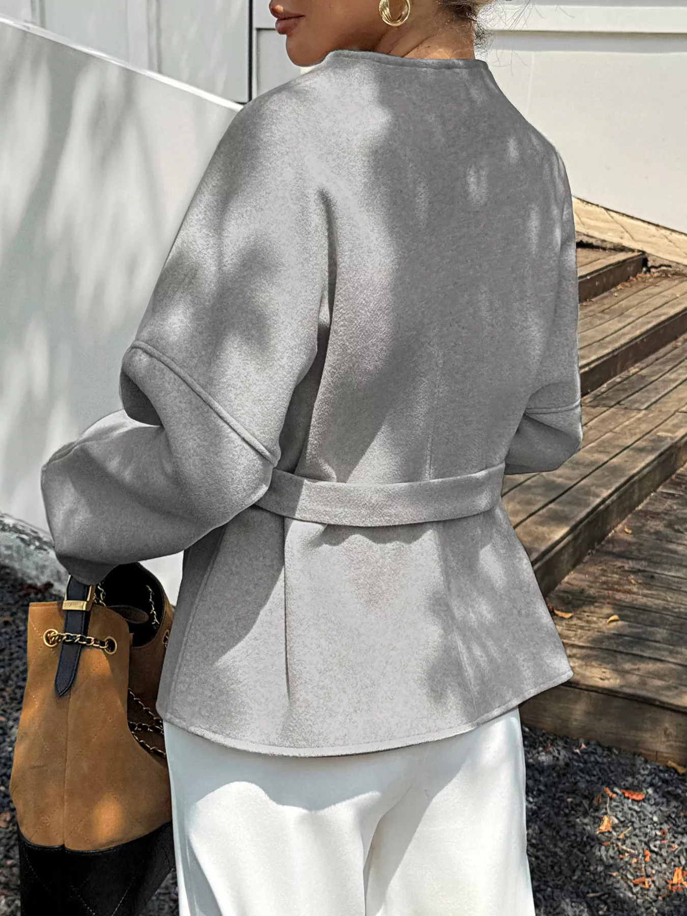 Surplice Dropped Shoulder Tie Belt Outerwear - Image 7