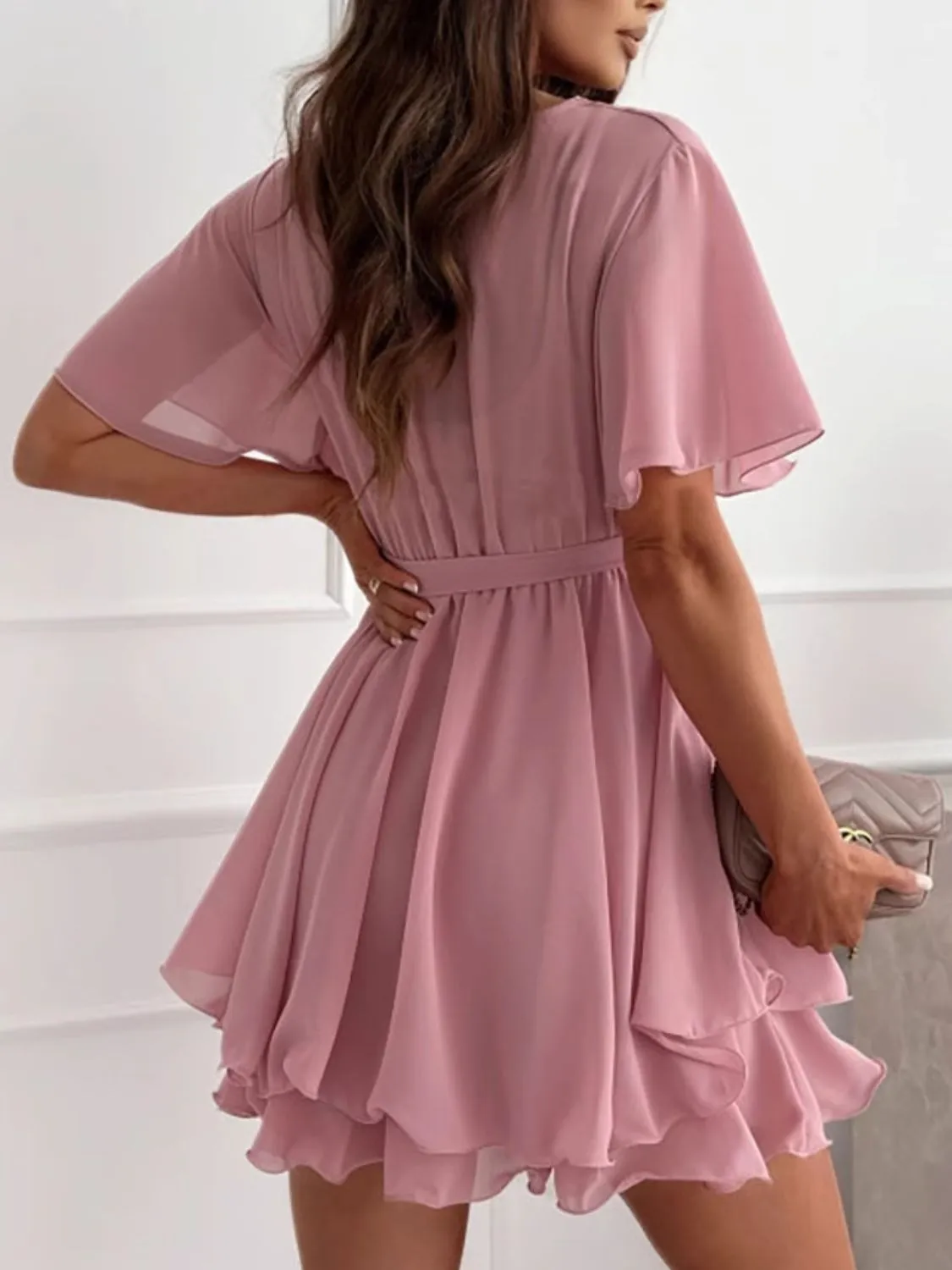 Surplice Flutter Sleeve Mini Dress - Image 5