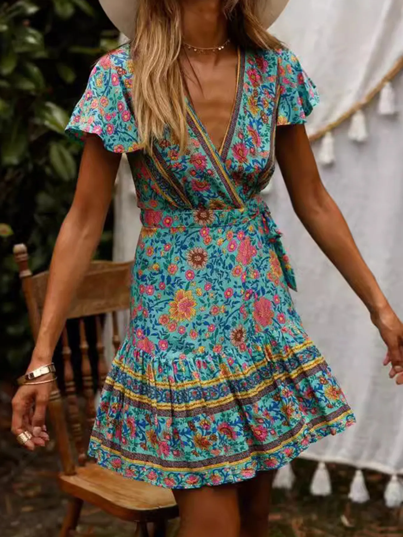 Surplice Flutter Sleeve Mini Dress - Image 10