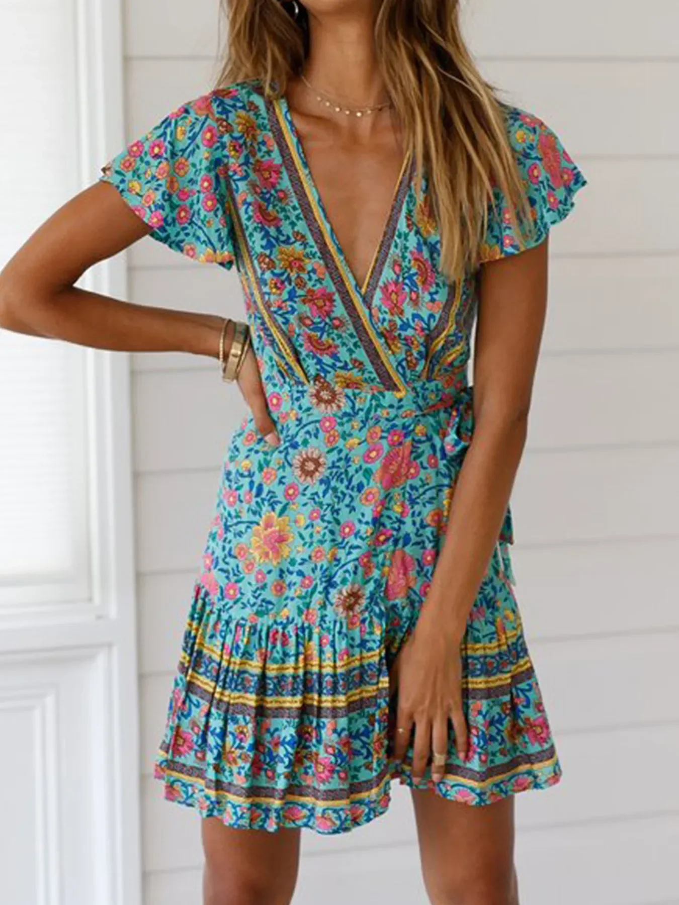 Surplice Flutter Sleeve Mini Dress - Image 8