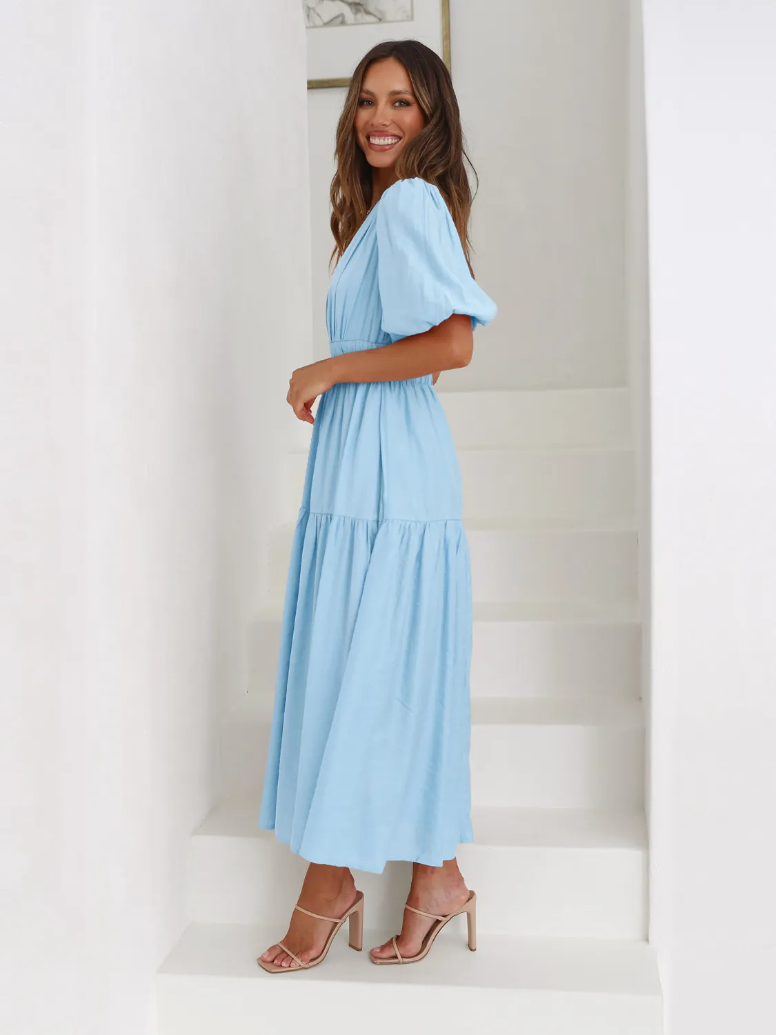 Surplice Half Puff Sleeve Midi Dress - Image 12