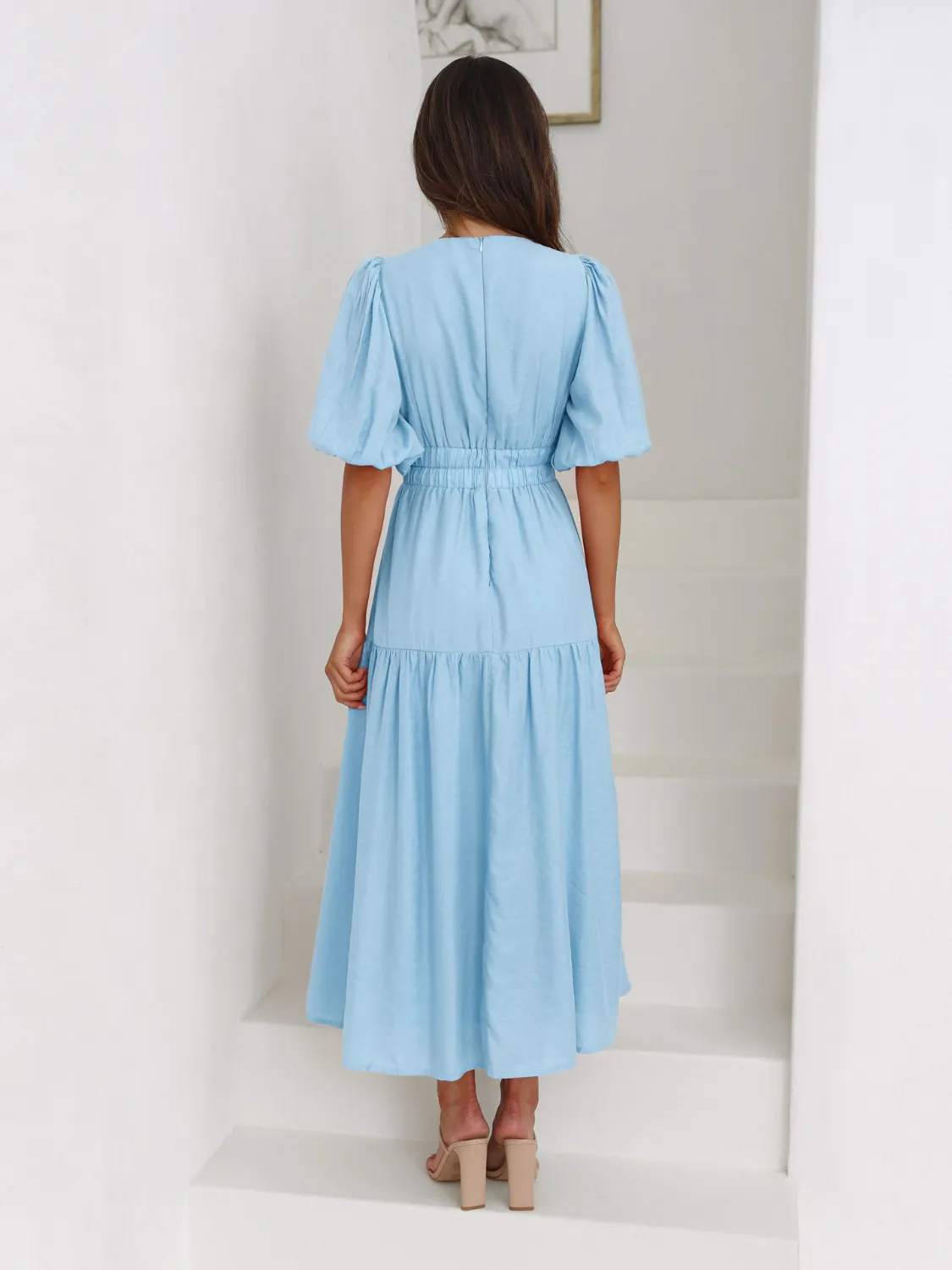 Surplice Half Puff Sleeve Midi Dress - Image 14