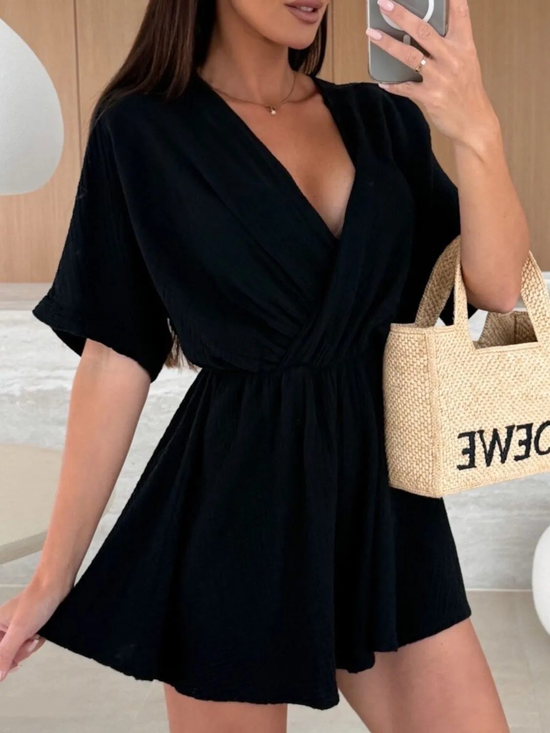 Surplice Half Sleeve Wrap Romper - Image 11