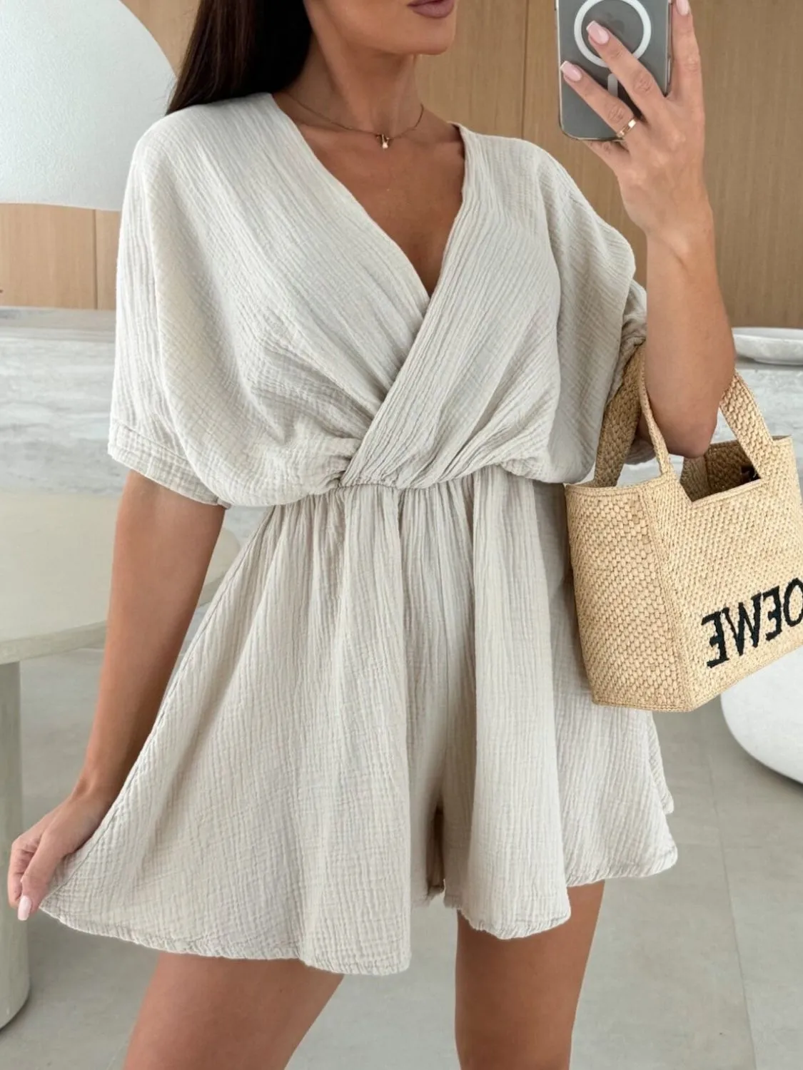 Surplice Half Sleeve Wrap Romper - Image 12