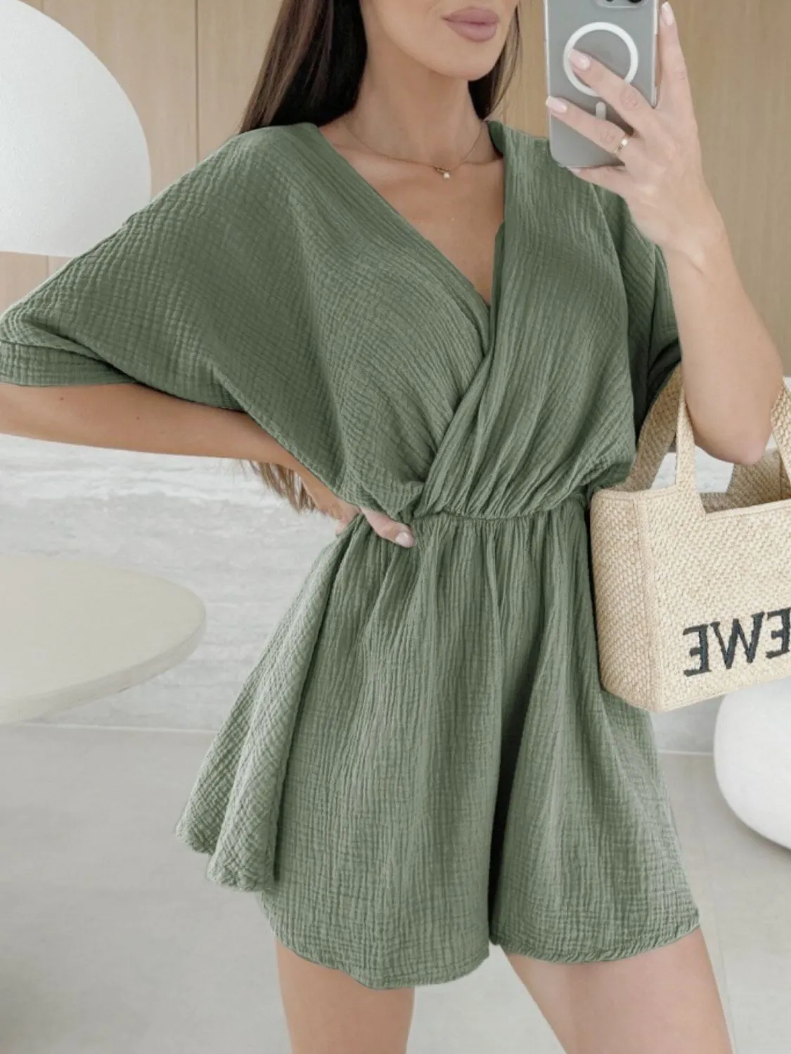Surplice Half Sleeve Wrap Romper - Image 17